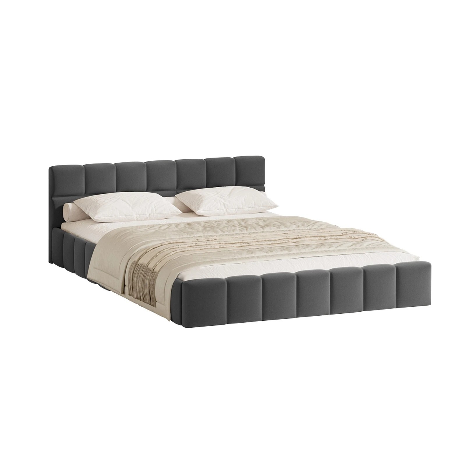 1 Oikiture Bed Frame Double Size Tufted Headboard Velvet - Grey, 1 of 7