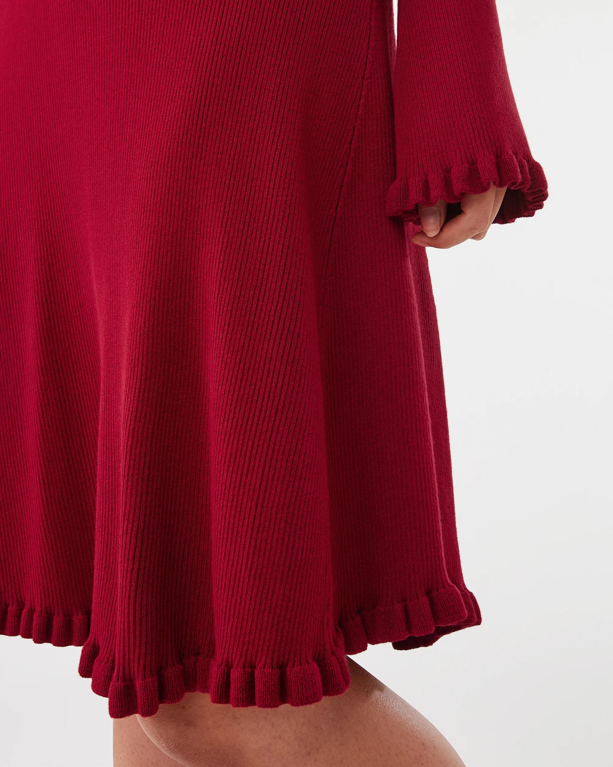 8 Long Sleeve True Knit Frill Detail Mini Dress Spice Red, 8 of 8