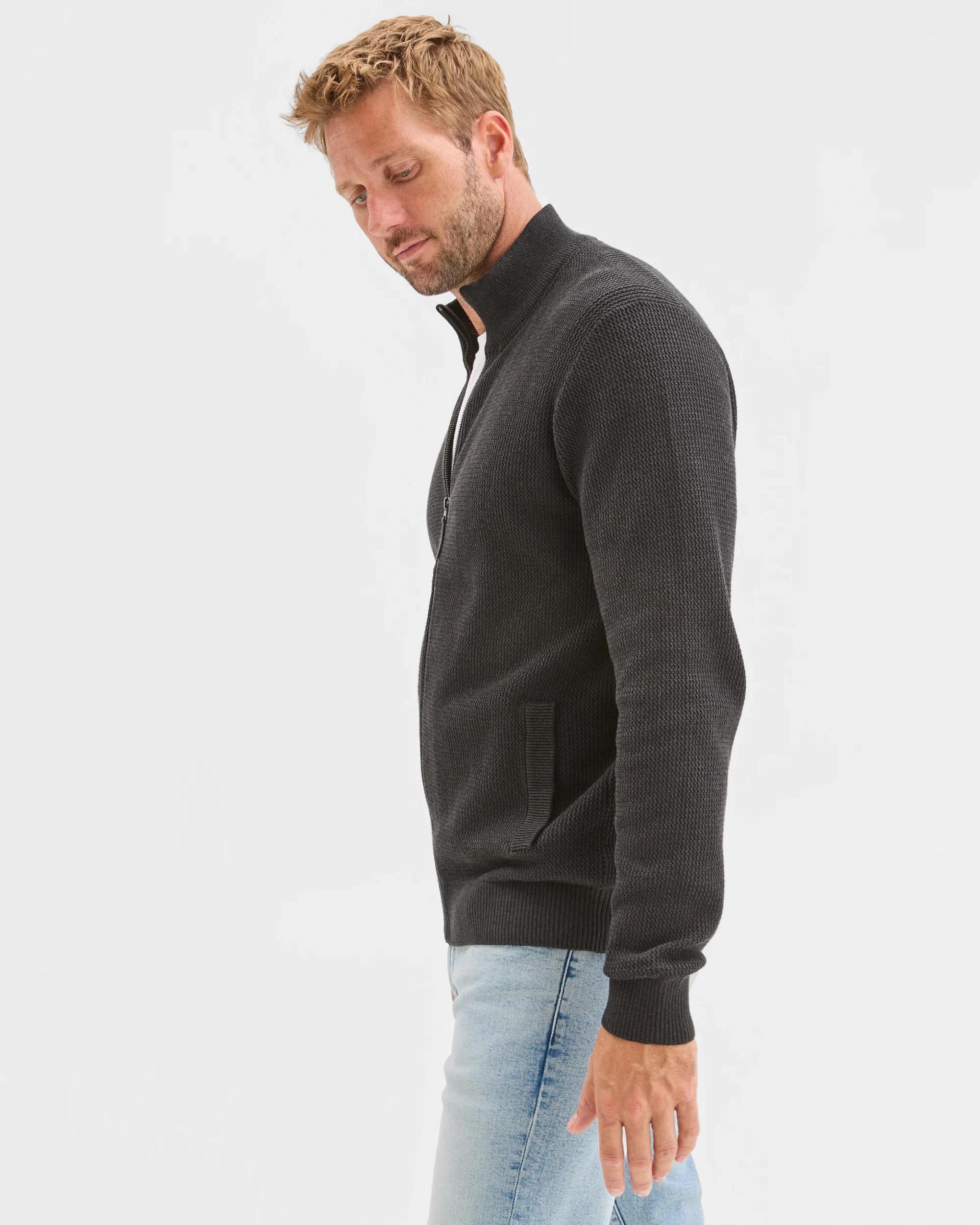 4 Target Man Australian Cotton Zip Through Knit Jumper CHARCOAL, 4 of 6