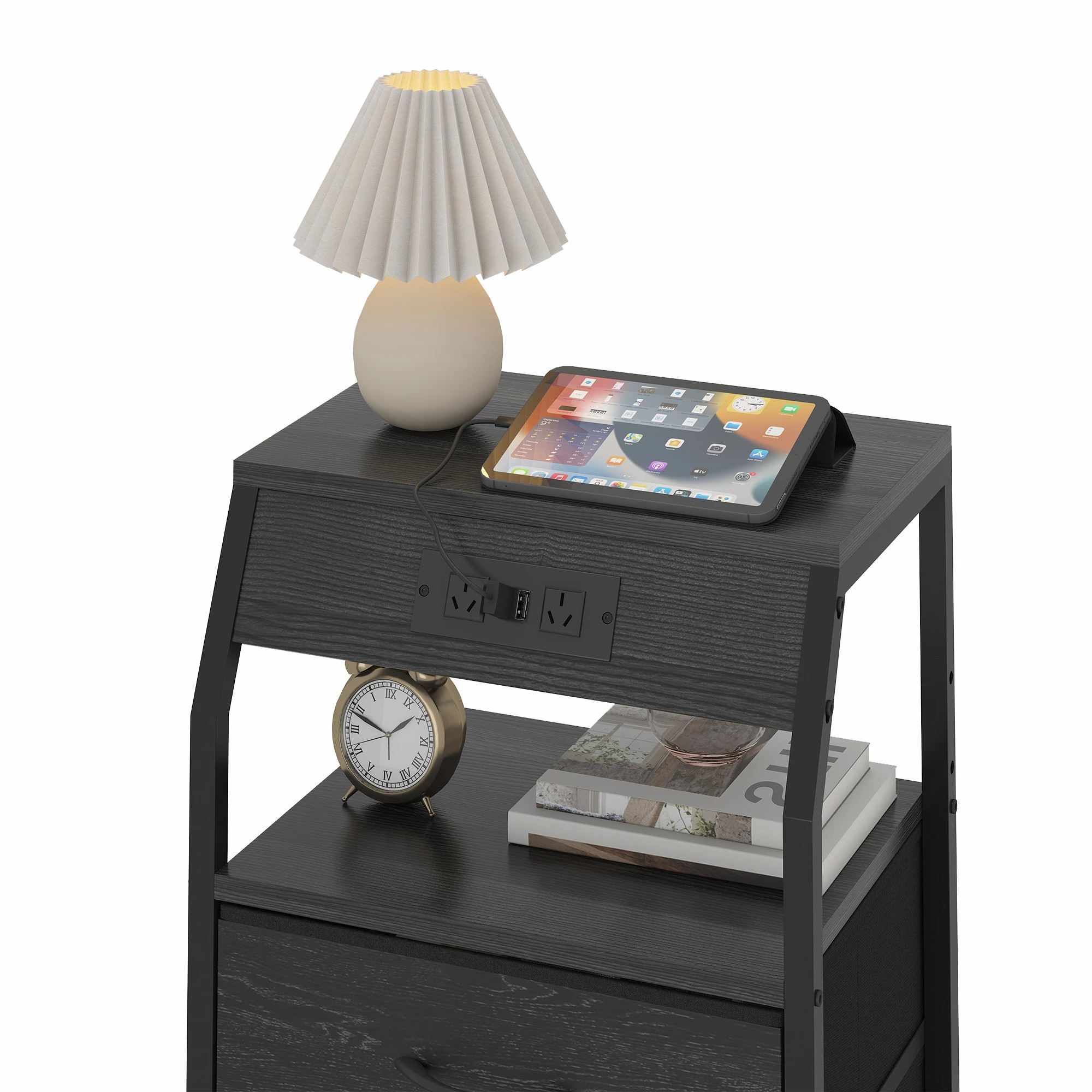 5 Advwin Bedside Table with Charging Station 4 Fabric Drawers Nightstand - Black, 5 of 9