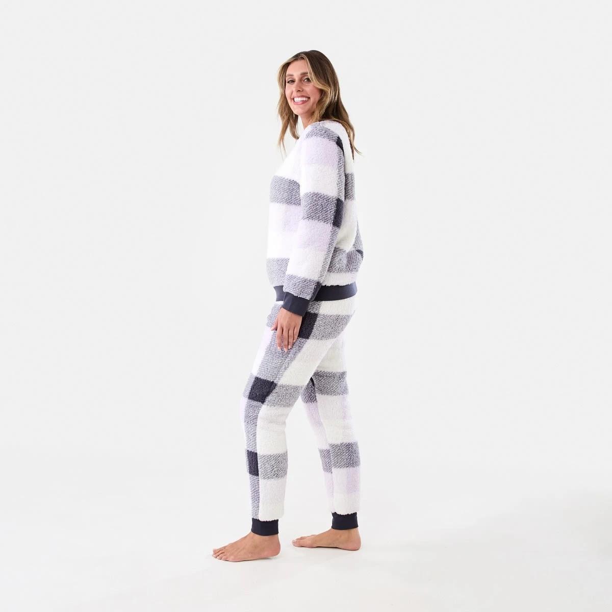 2 Fleece Top and Pants Pyjama Set Blk Chk L, 2 of 7