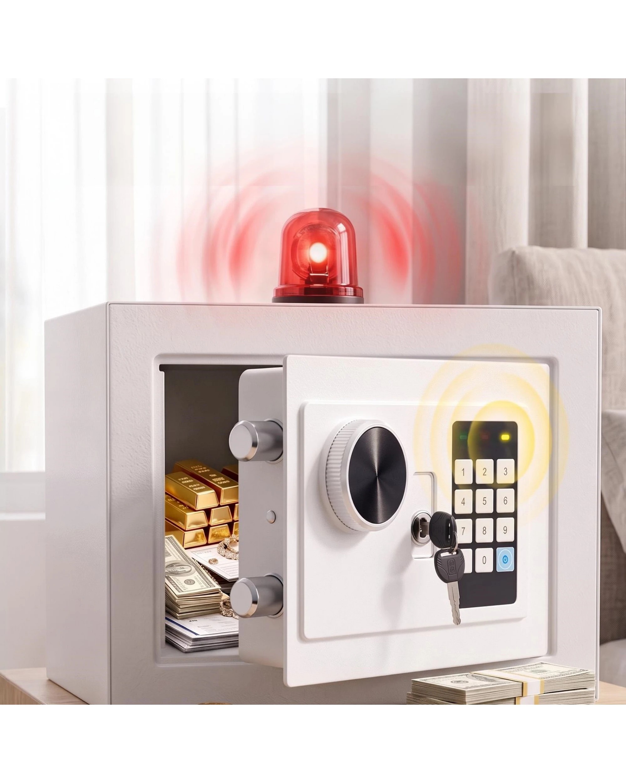 4 Advwin 7.2L Digital Safe Box with Keypad & Keys, Steel Security Home Safe for cash, passports, jewelry - White, 4 of 7