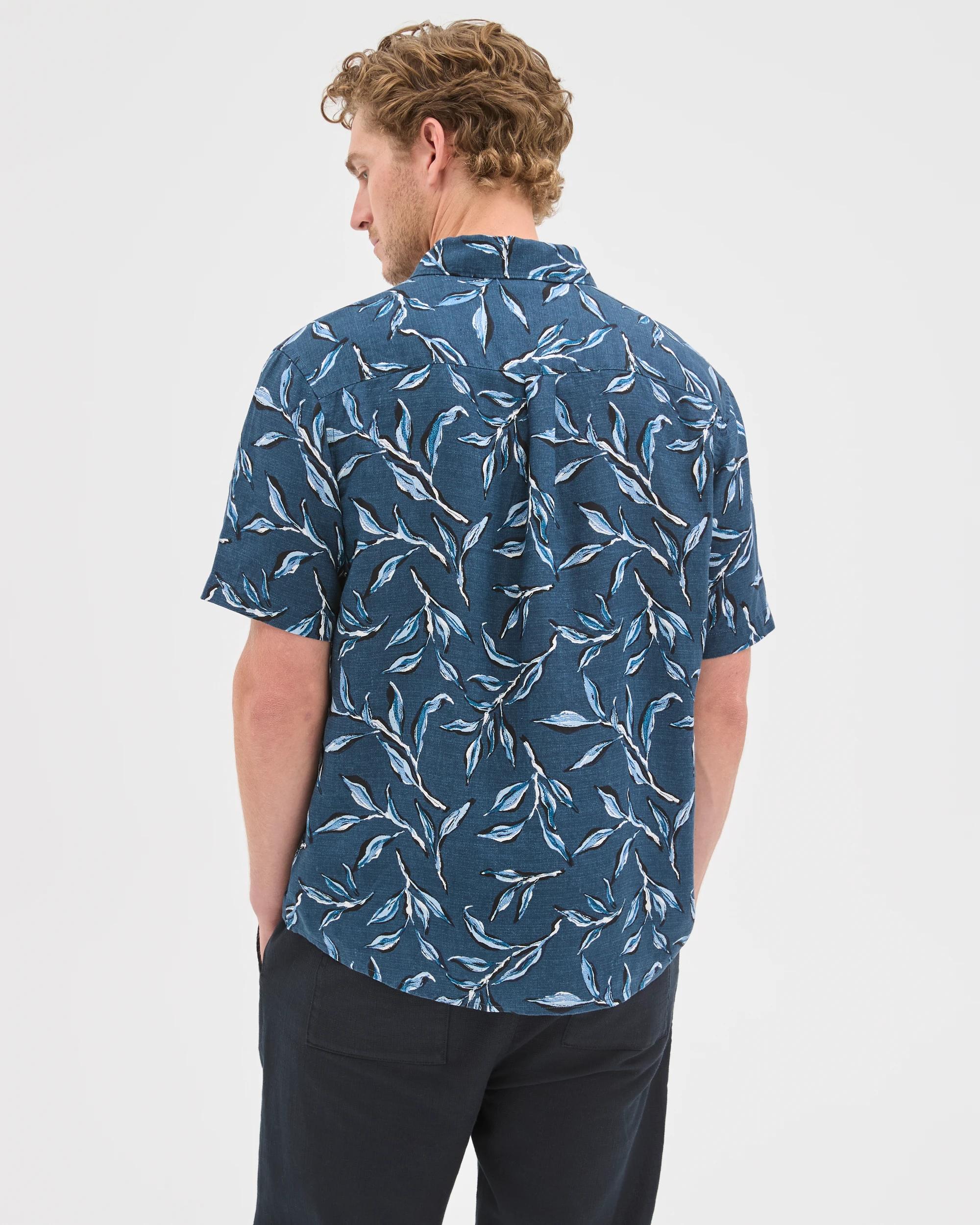 6 Target Man European Linen Short Sleeve Printed Shirt NAVY, 6 of 7