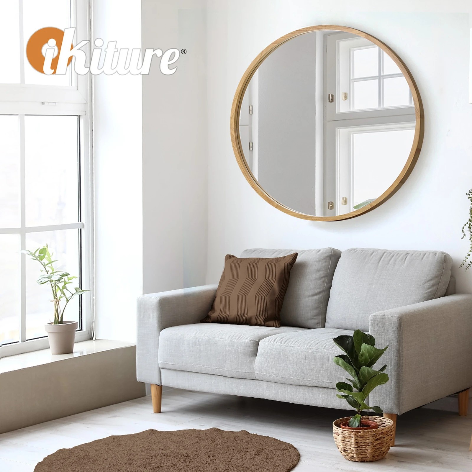 5 Oikiture Wall Mirrors Round Makeup Mirror Vanity Home Decorative 80cm
 - Natural, 5 of 9