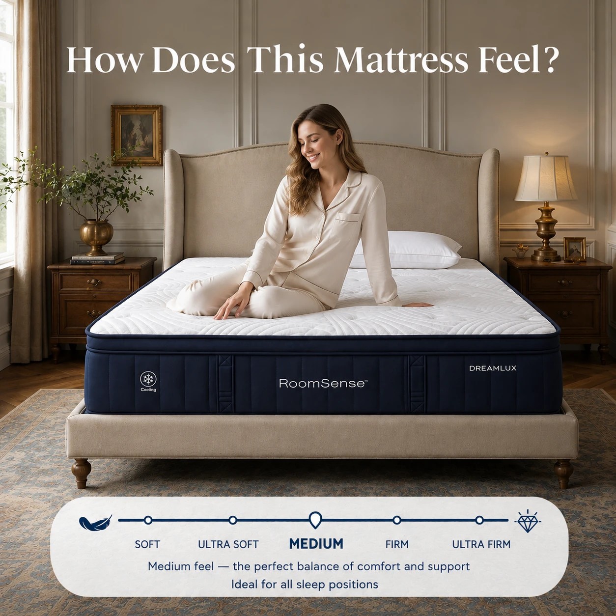 4 RoomSense Double Mattress 34cm Thick Medium Soft Tencel Cooling Gel Spring Mattress - White, 4 of 7
