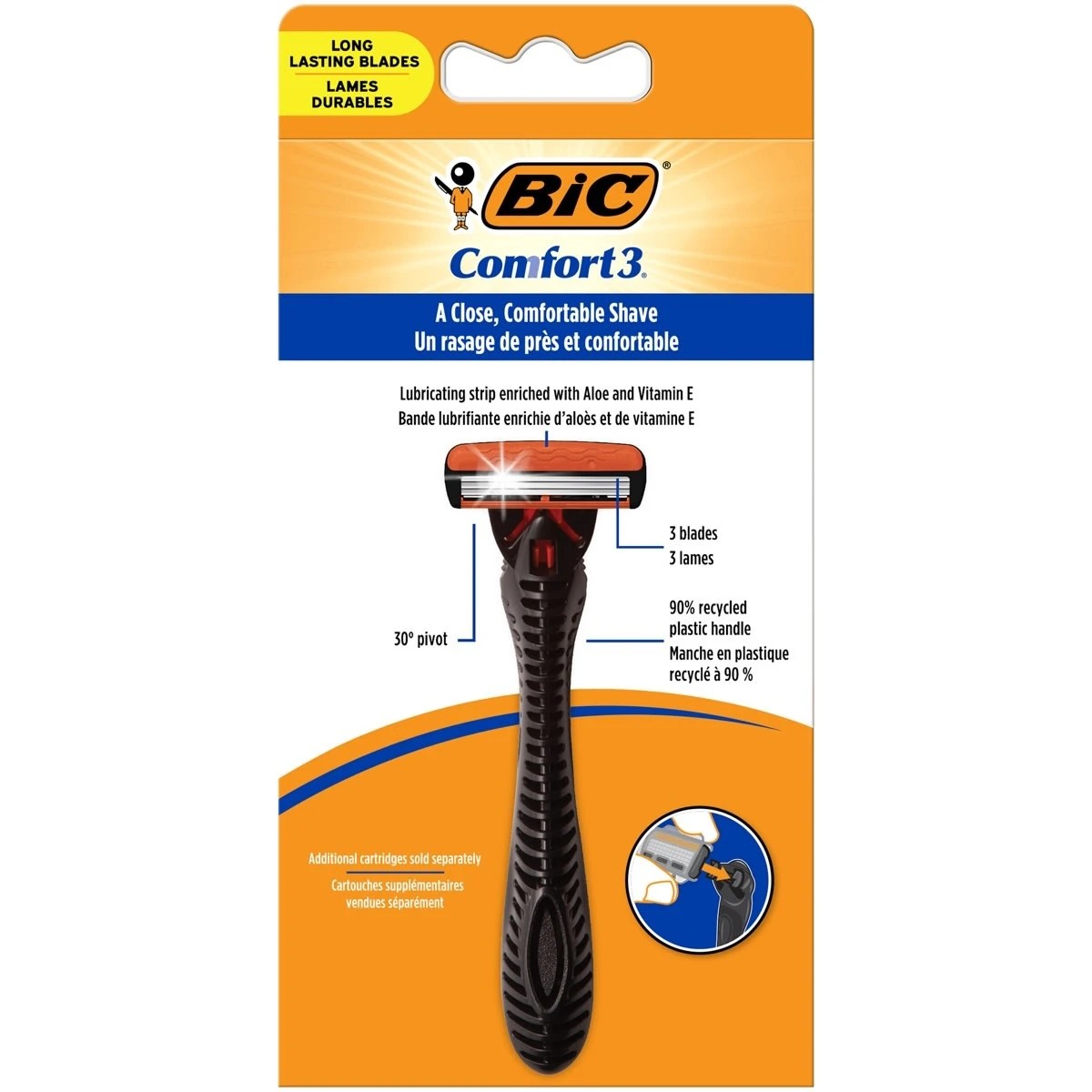 2 BIC Hybrid Comfort3 Mens Razor 1 Handle + 6 Cartridges, 2 of 8