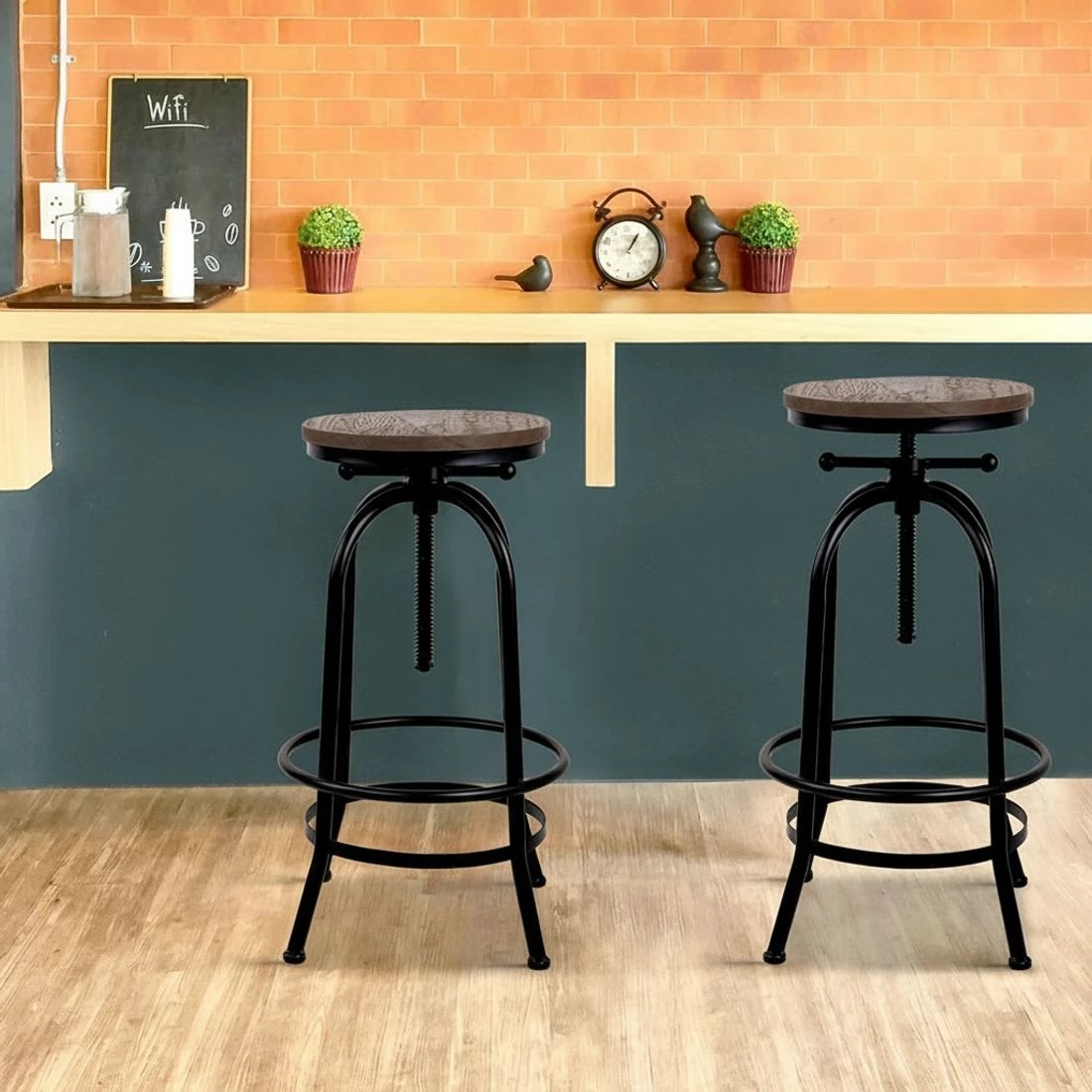 4 Artiss Bar Stools Adjustable Wood Chairs - Black, 4 of 7
