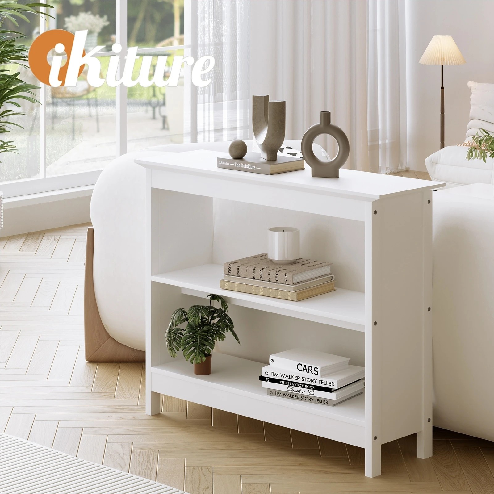 5 Oikiture 3-tier Console Table Open Shelf Wood Sofa Table Hall Side Entry
 - White, 5 of 10