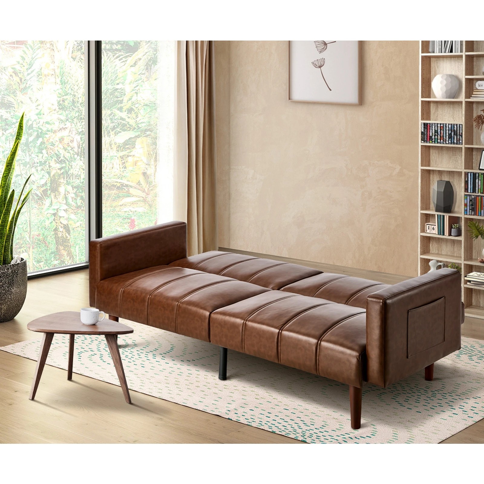 4 Oikiture 3 Seater Sofa Bed Sleeper Futon Faux Leather - Brown, 4 of 10