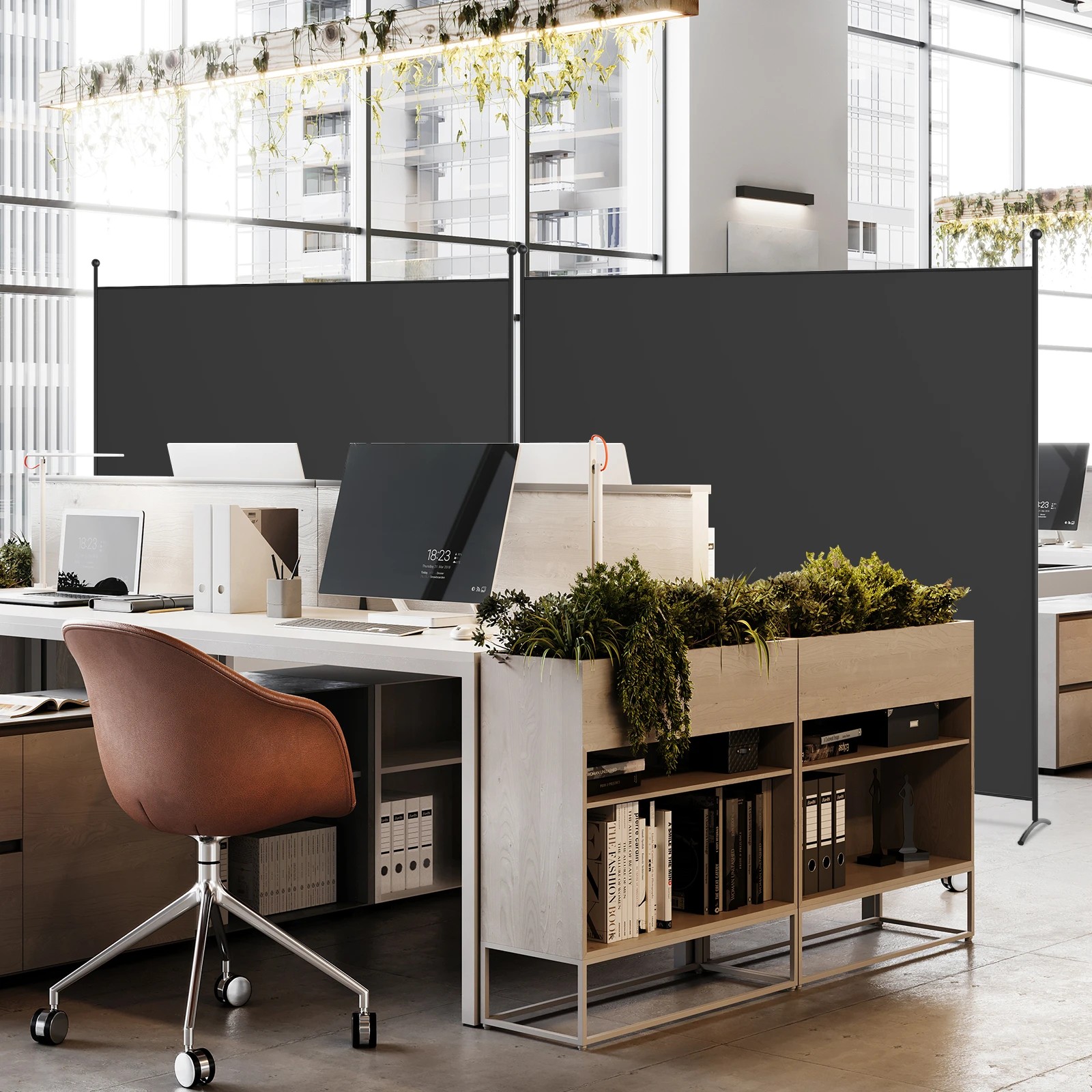 1 Costway 1 Panel Room Divider Wall Partition Stand Privacy Screen Home Office - Black, 1 of 3