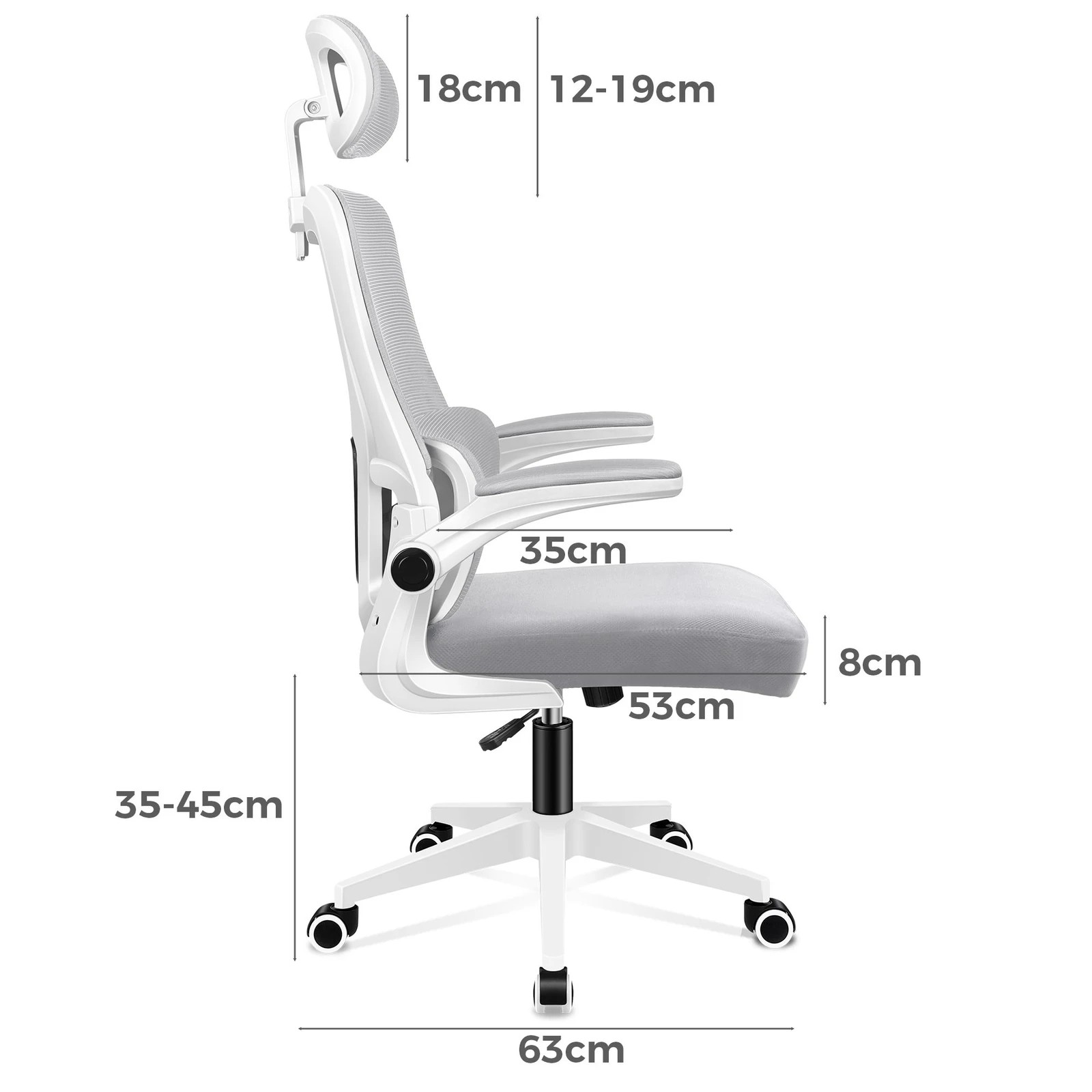 8 Alfordson Mesh Office Chair Executive Computer Tilt Fabric Seat Racing Work - Grey White, 8 of 10