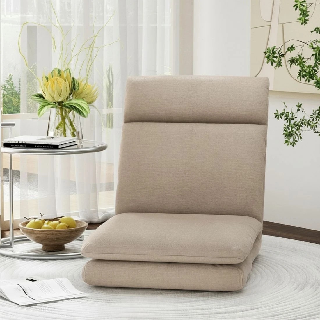 5 Artiss 2XFloor Chair Sofa Linen - Brown, 5 of 7