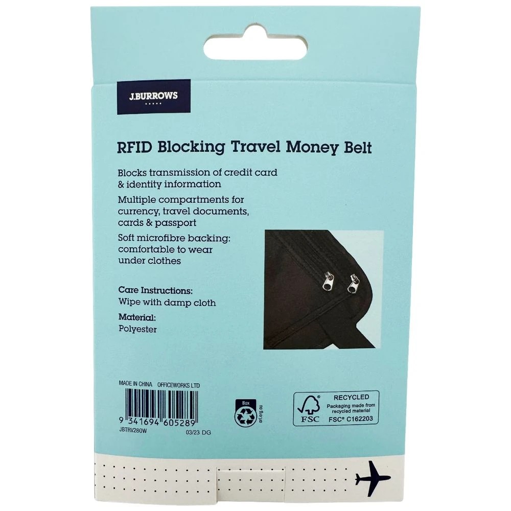2 J.Burrows RFID Travel Money Belt Black, 2 of 3