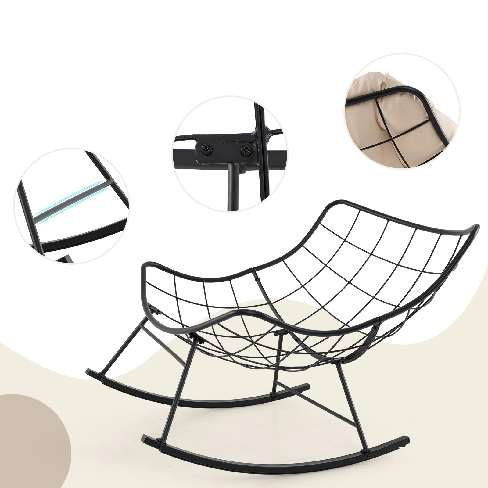 4 Costway Patio Rocking Chair Papasan Chair w/Padded Cushion Lounge Chair - Beige, 4 of 6