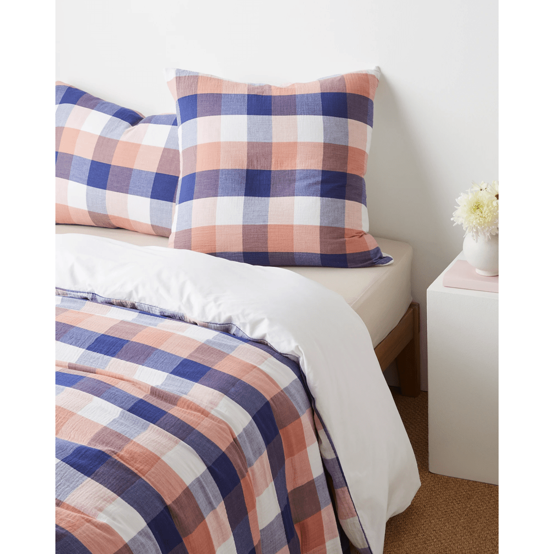 1 Target Devi Muslin Check European Pillowcase
 - Queen Bed
 - Blue, 1 of 2