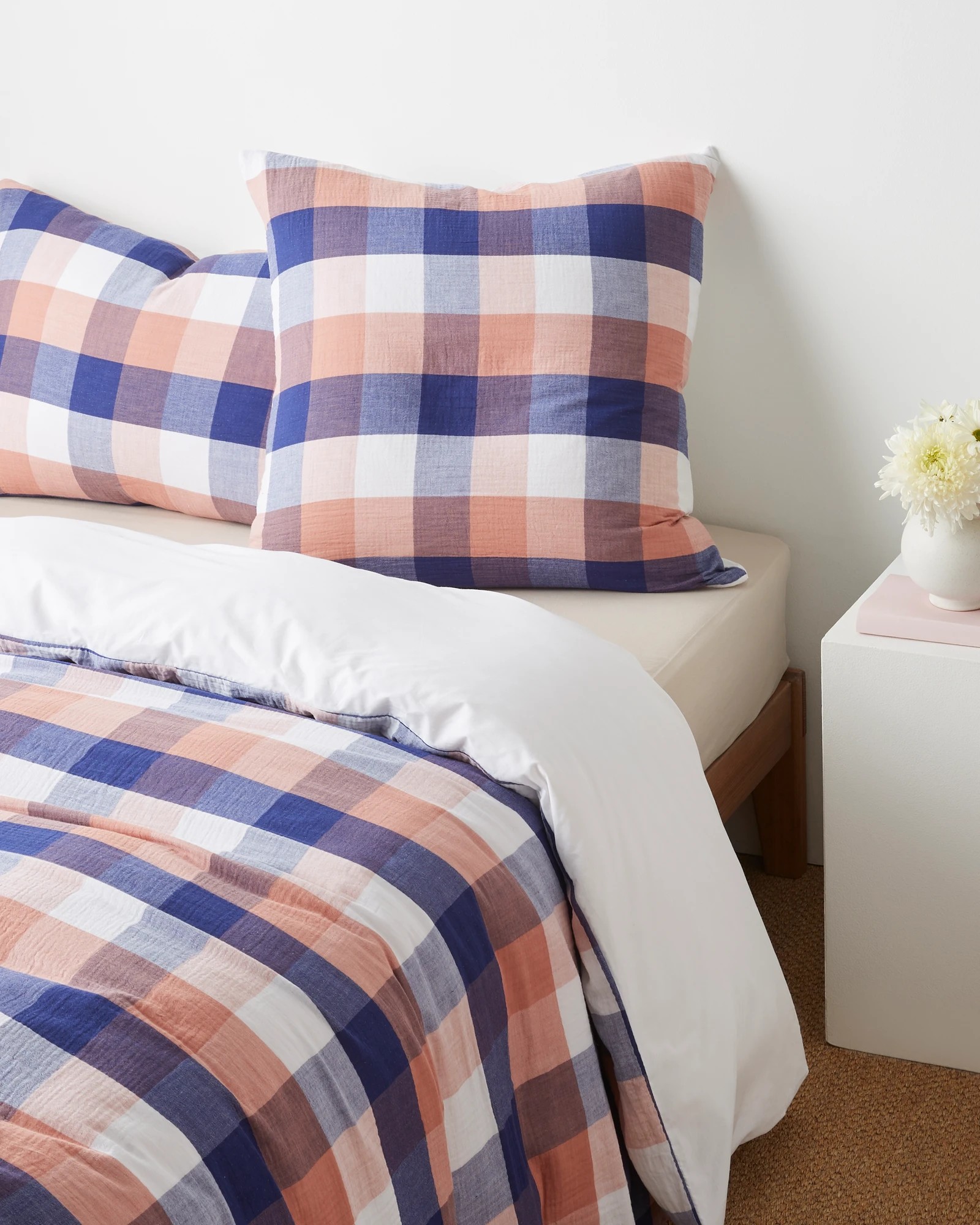 1 Target Devi Muslin Check European Pillowcase
 - Queen Bed
 - Blue, 1 of 2