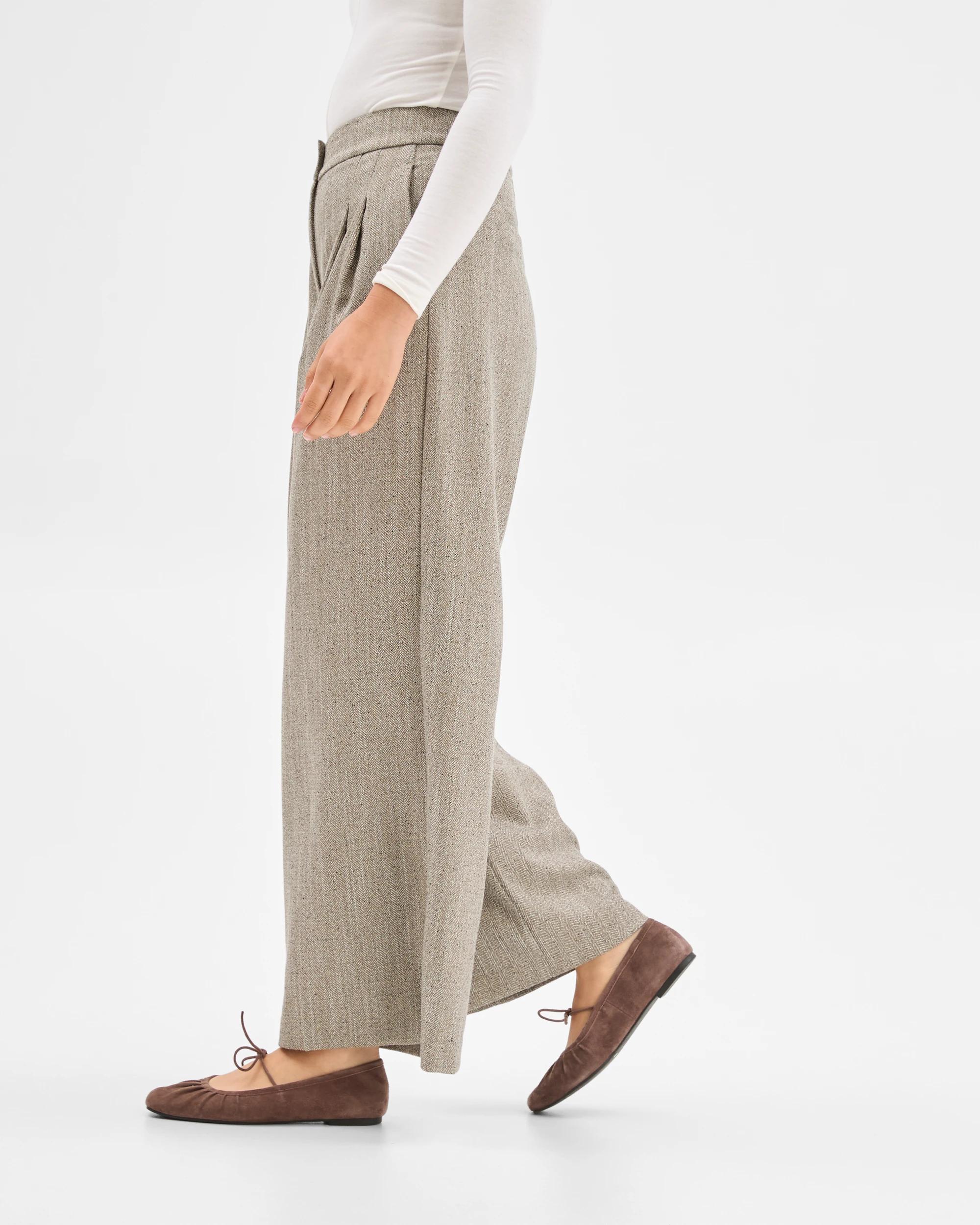 5 Preview Herringbone Wide Leg Pants BROWN TWEED, 5 of 10