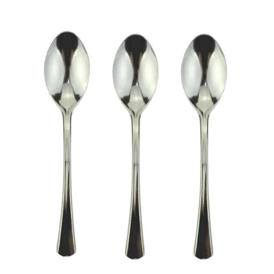 1 Partyware Stainless Steel Look Flair Reusable Plastic Spoons (Pack of 50), 1 of 2