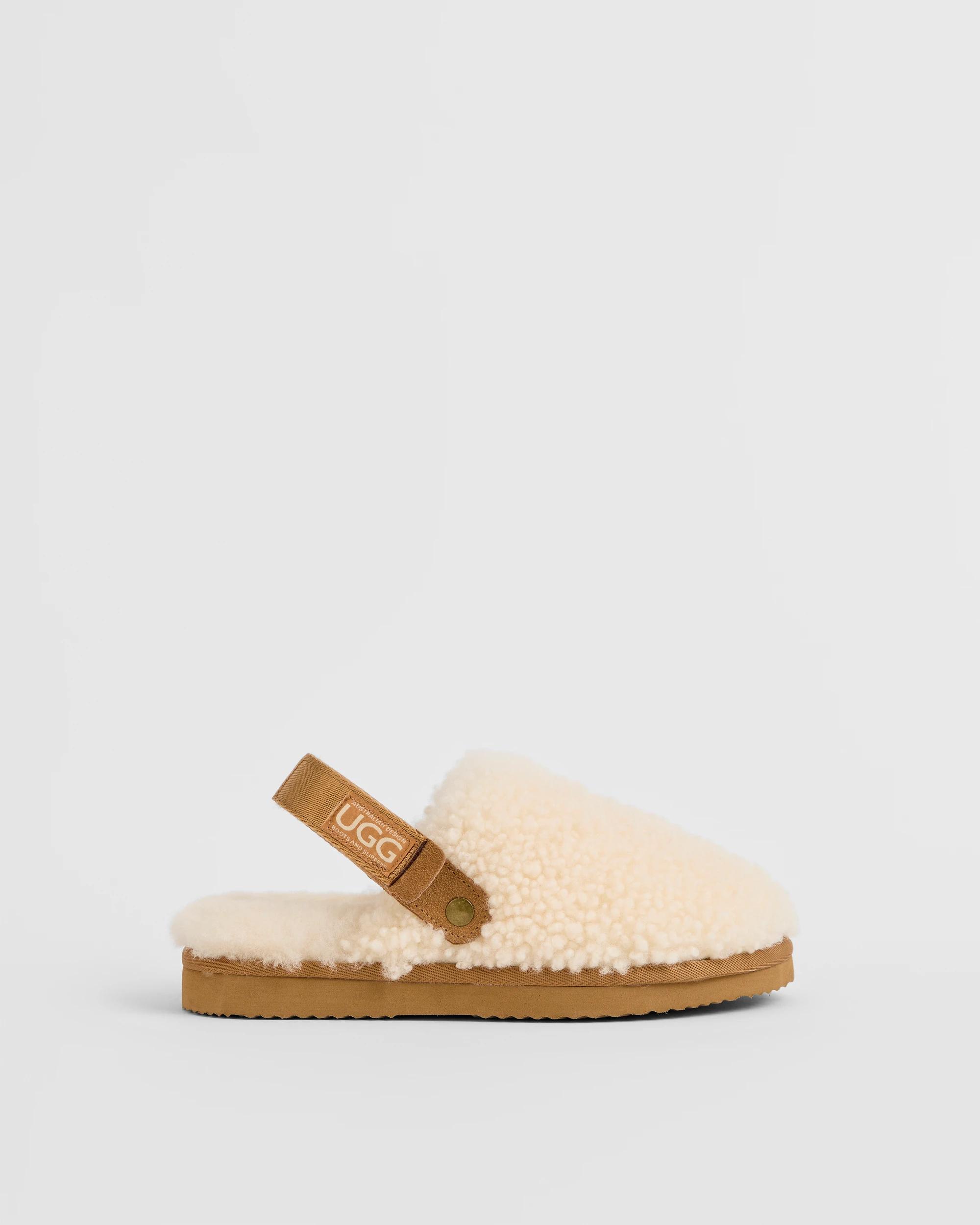 1 Australian Design Ugg Boots and Slippers Australian Design Genuine Leather and Sheepskin Sherpa Clogs WHITE, 1 of 3