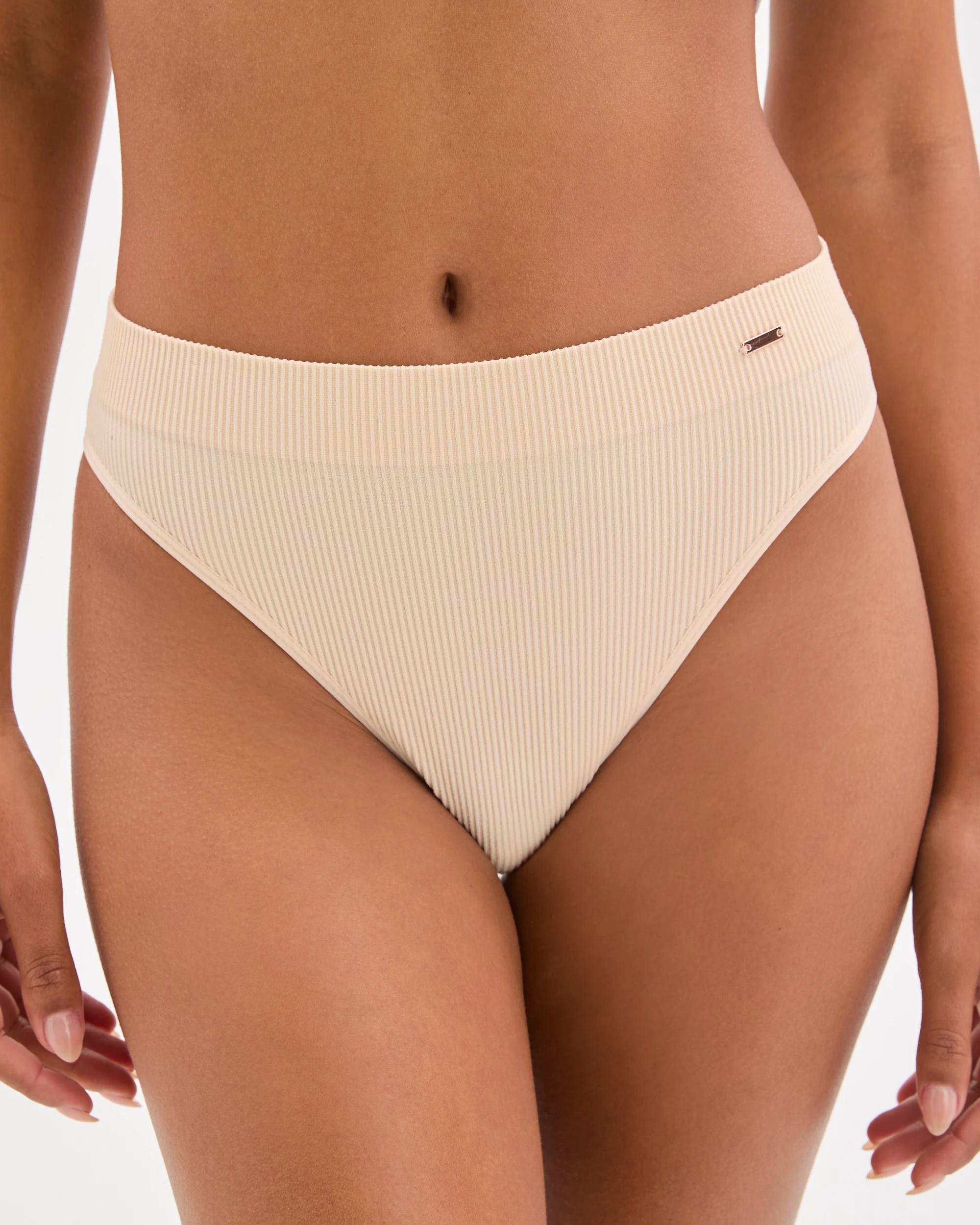 2 Lily Loves 2 Pack Ribbed Seamfree High Waisted G-String Briefs NEUTRAL, 2 of 3