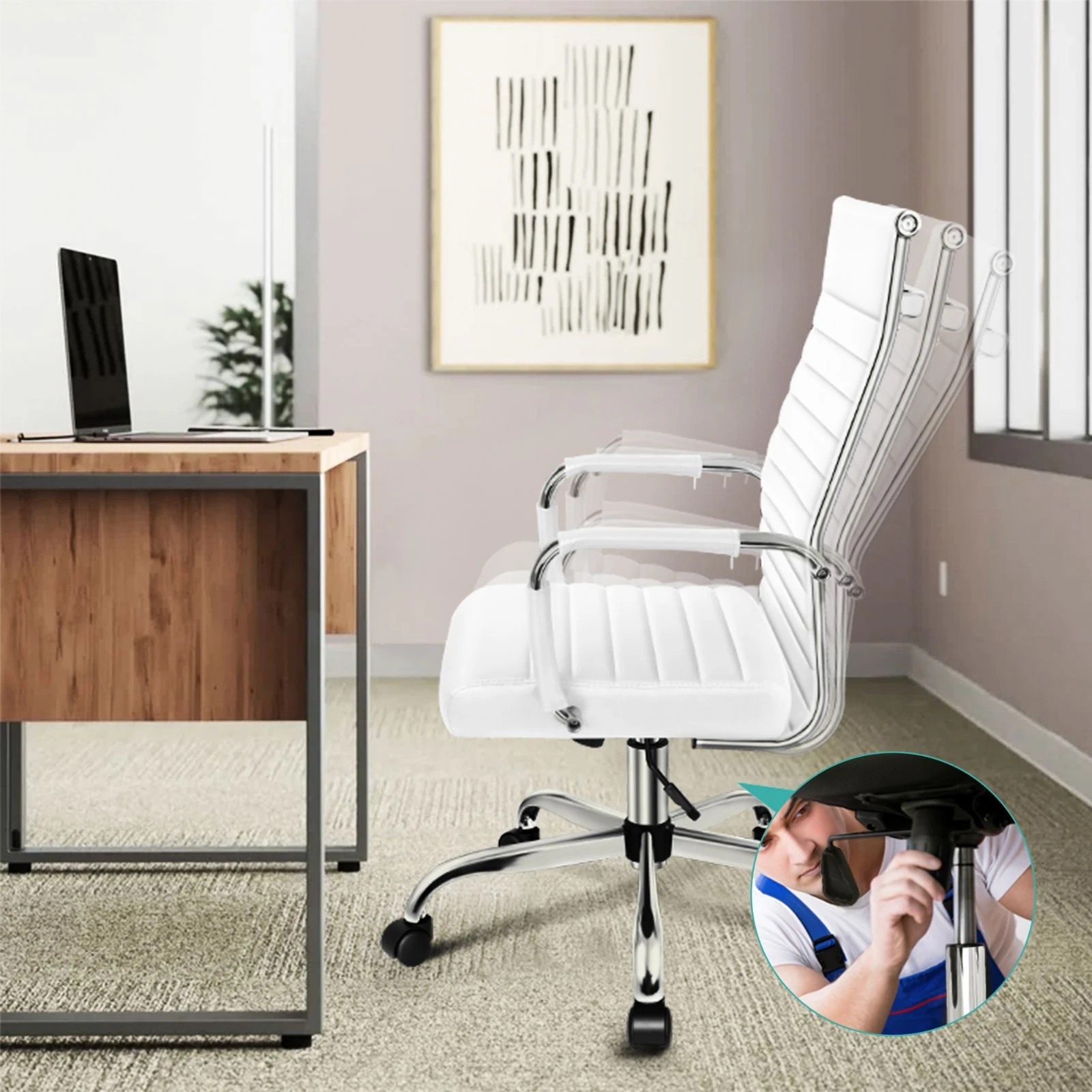 2 Alfordson Office Chair Padded Seat Ergonomic Executive Computer Study Gaming - White, 2 of 10