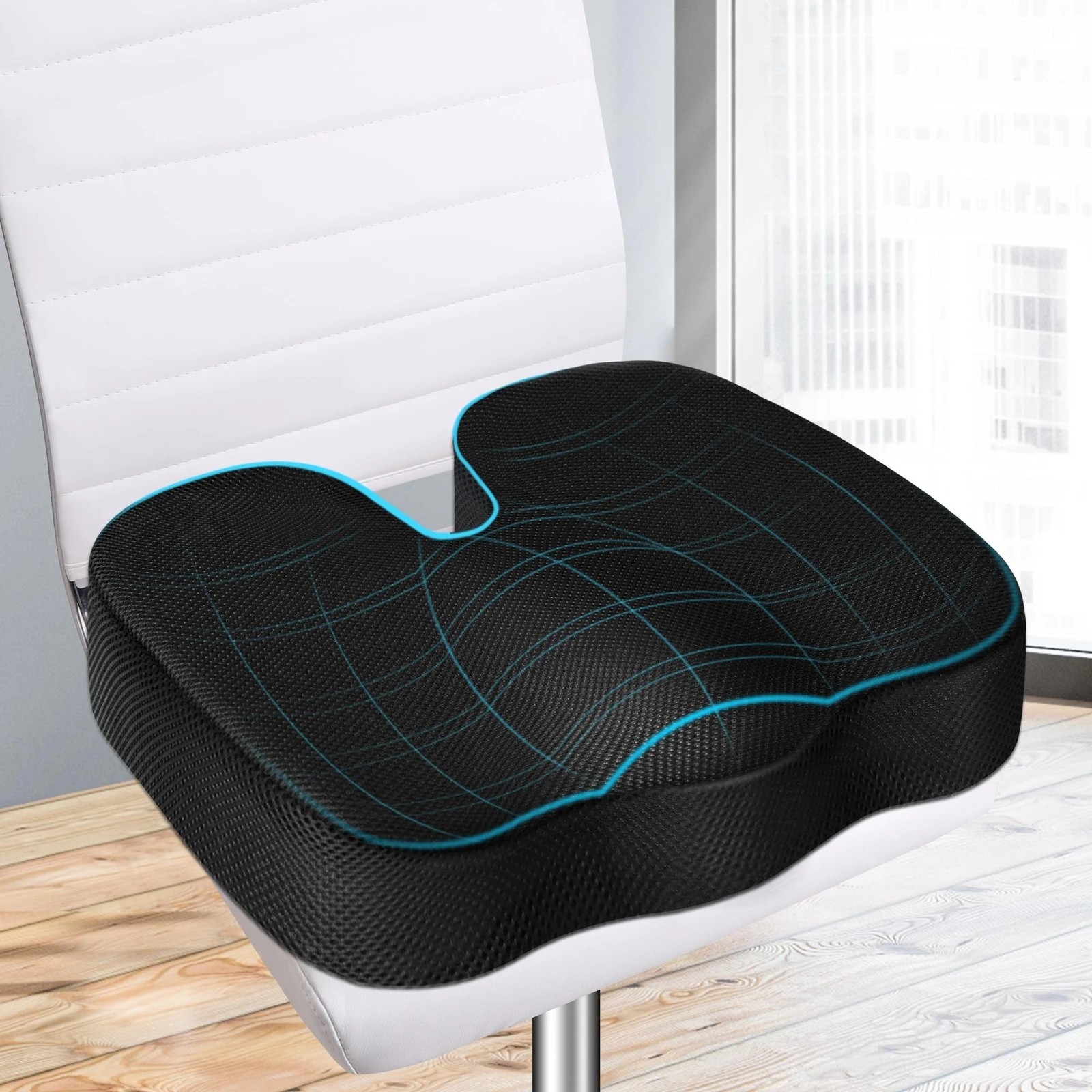 2 Starry Eucalypt Seat Posture Cushion Memory Foam Pillow Pain Relief Mesh - Black, 2 of 3