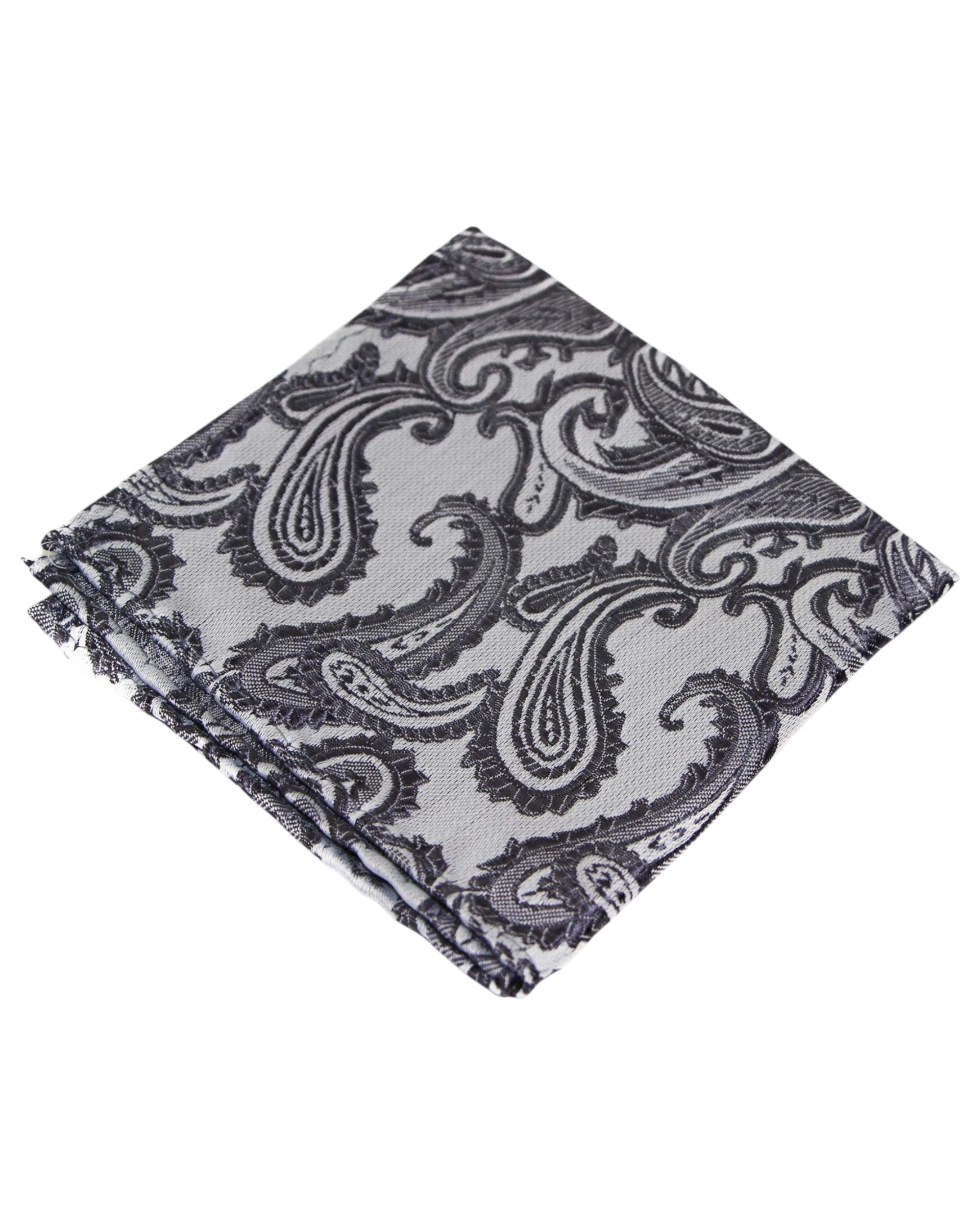 2 Zasel Mens Grey & Gunmetal Paisley Pocket Square - Multi - Multi, 2 of 3