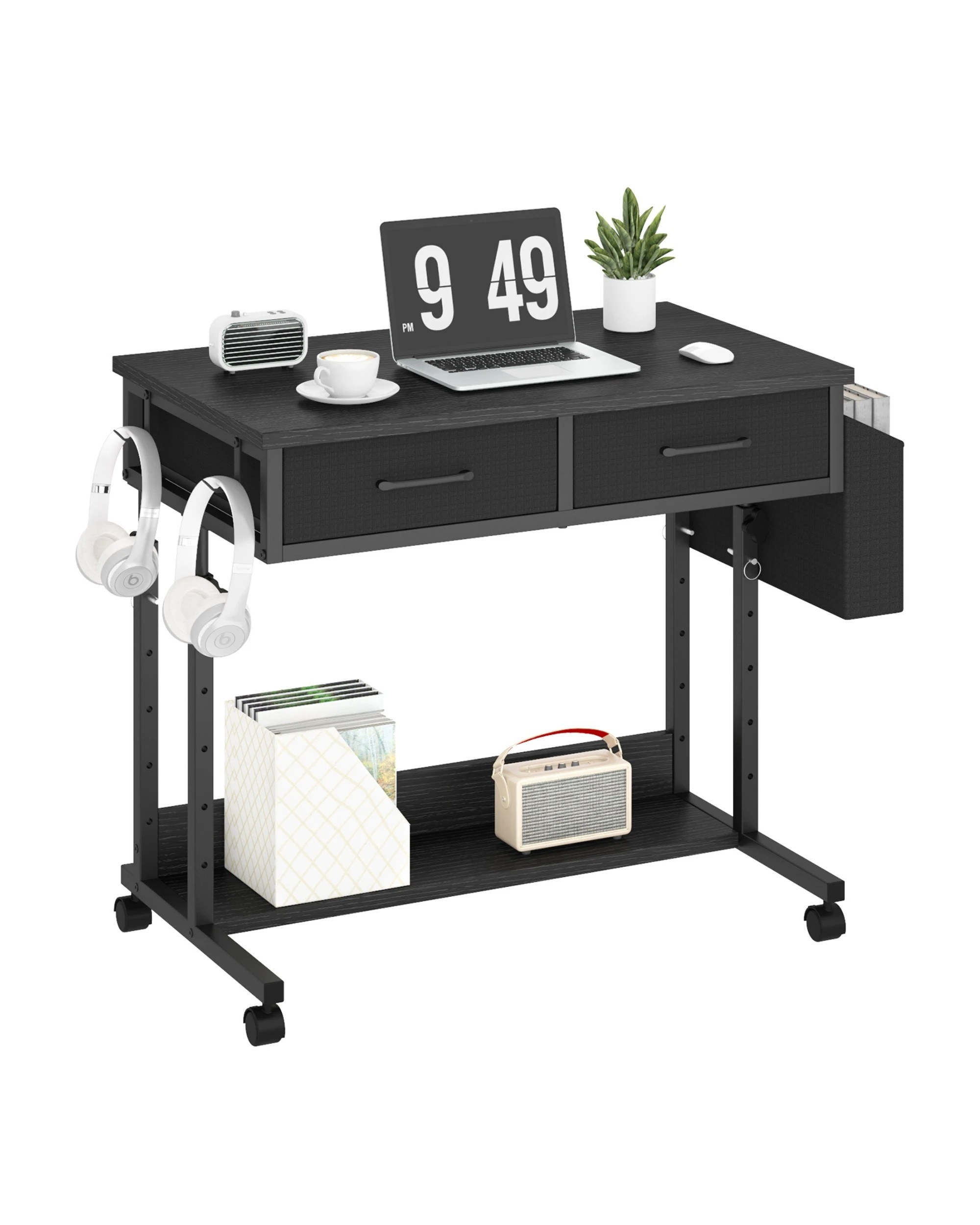 8 Advwin Small Portable Rolling Standing Desk Adjustable Height with 2 Fabric Drawers - Black, 8 of 9
