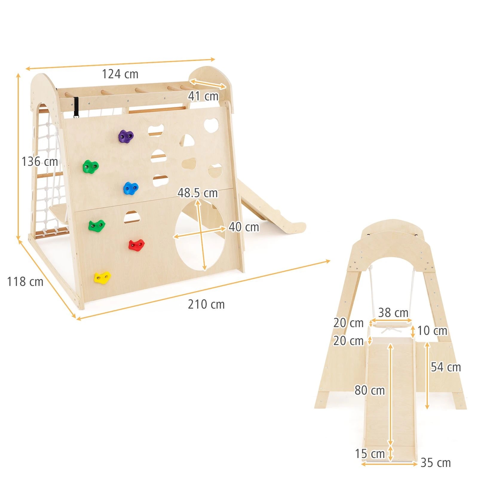 2 Costway Climb Playset 8-in-1 Indoor Wooden Climbing Wall Swing Slide, 2 of 6