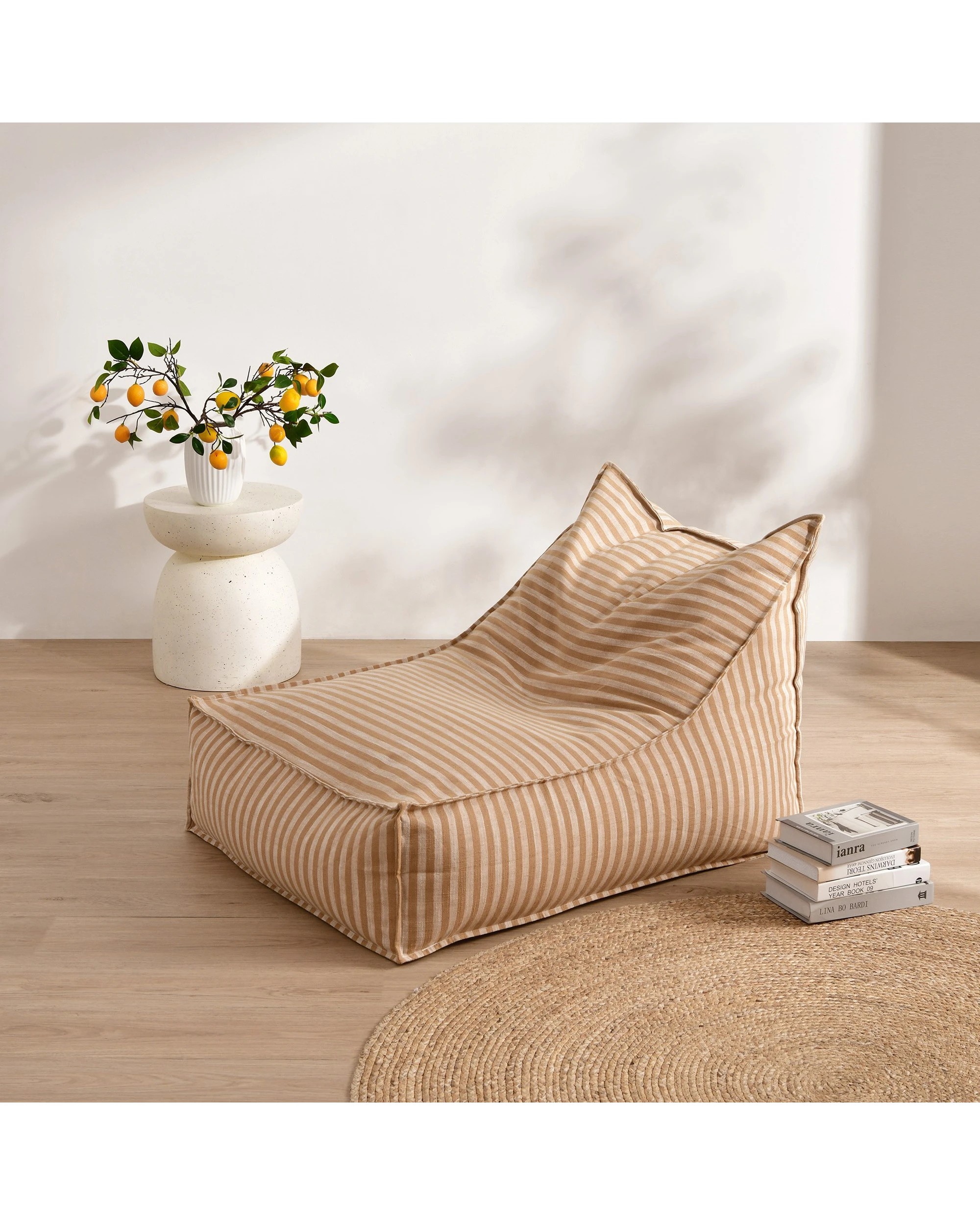 1 Cadence & Co. Oscar Faux Linen One Seater Bean Bag Lounge Cover - Natural, 1 of 6