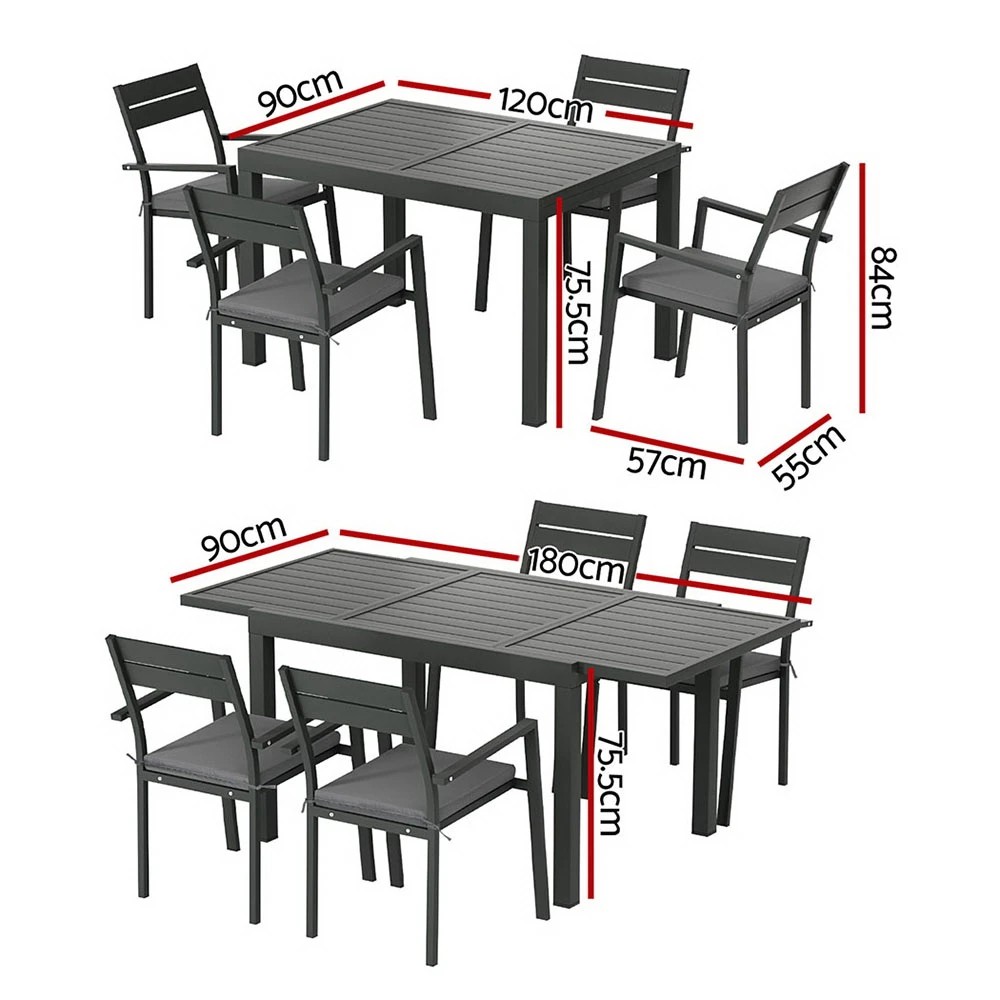 2 Gardeon Outdoor Dining Set 5 Piece Aluminum Extendable Table Setting - Black, 2 of 3