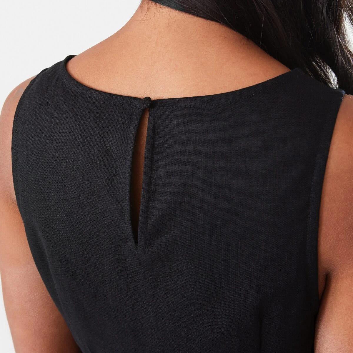 9 Sleeveless Boat Neck Linen Blend Mini Dress Black, 9 of 10