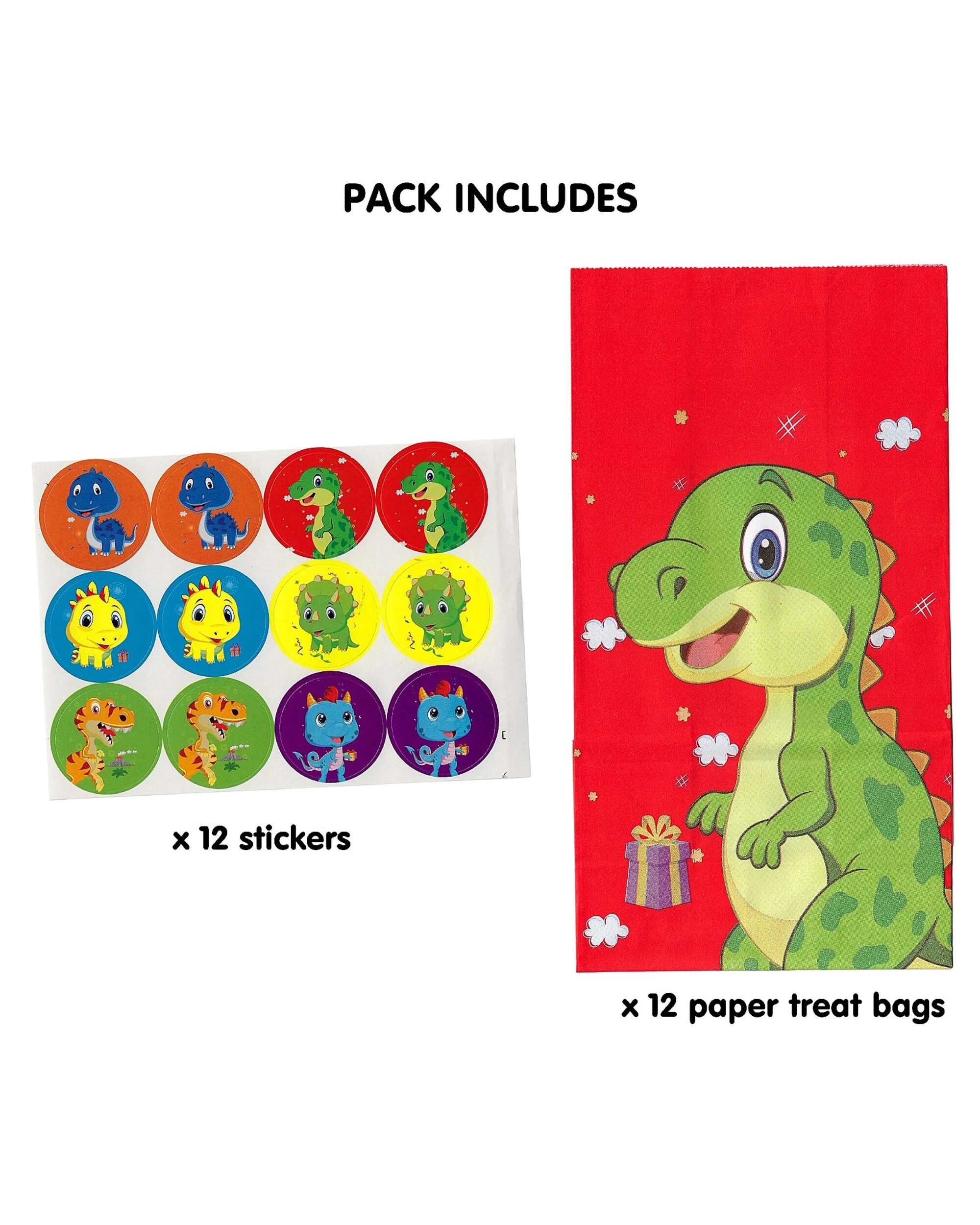 2 Party Maker Dinosaur Paper Party Bags With Stickers Pack of 12 - Red, 2 of 5