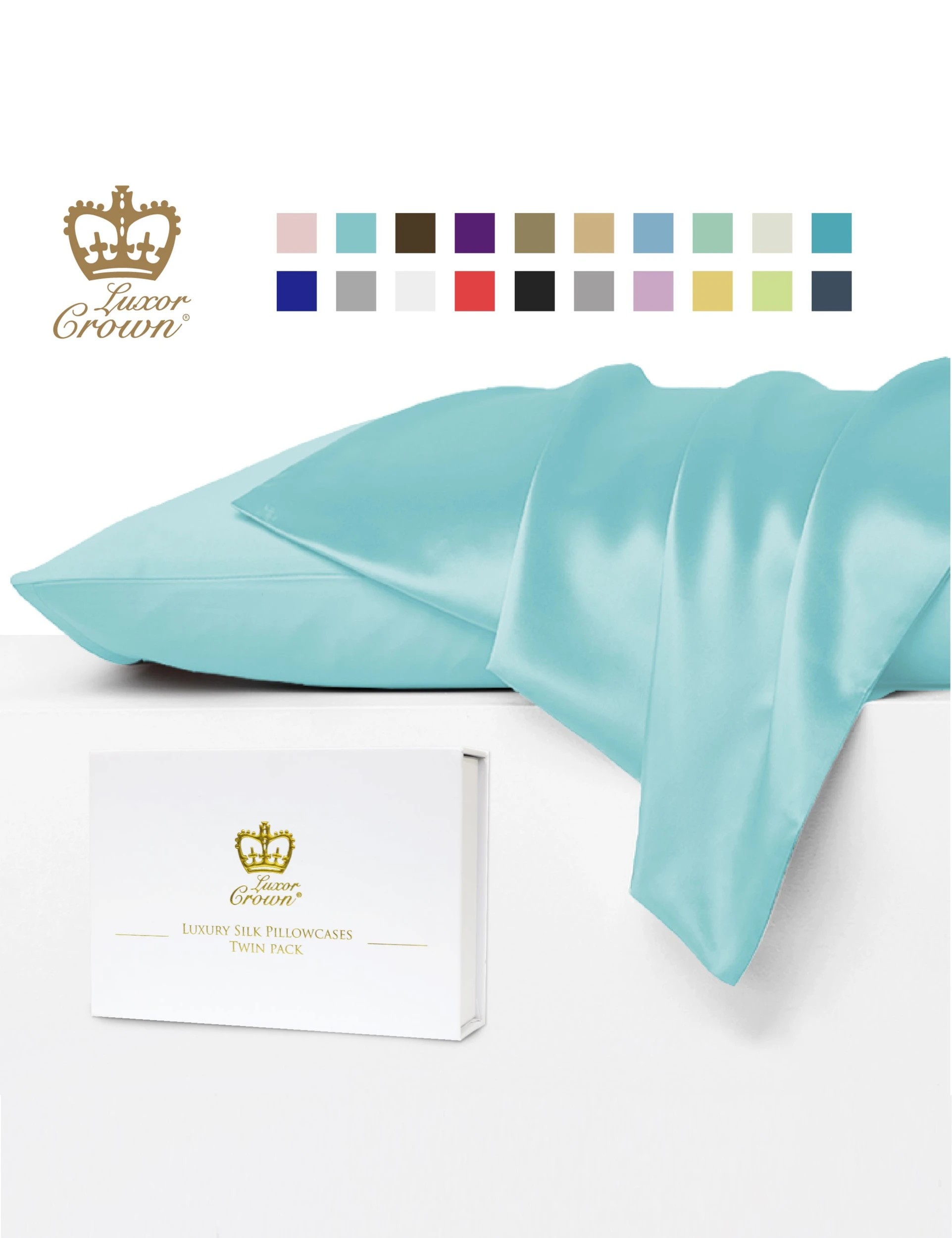 2 Luxor Crown Mulberry Silk Pillowcase (Twin Pack) - Aqua, 2 of 2