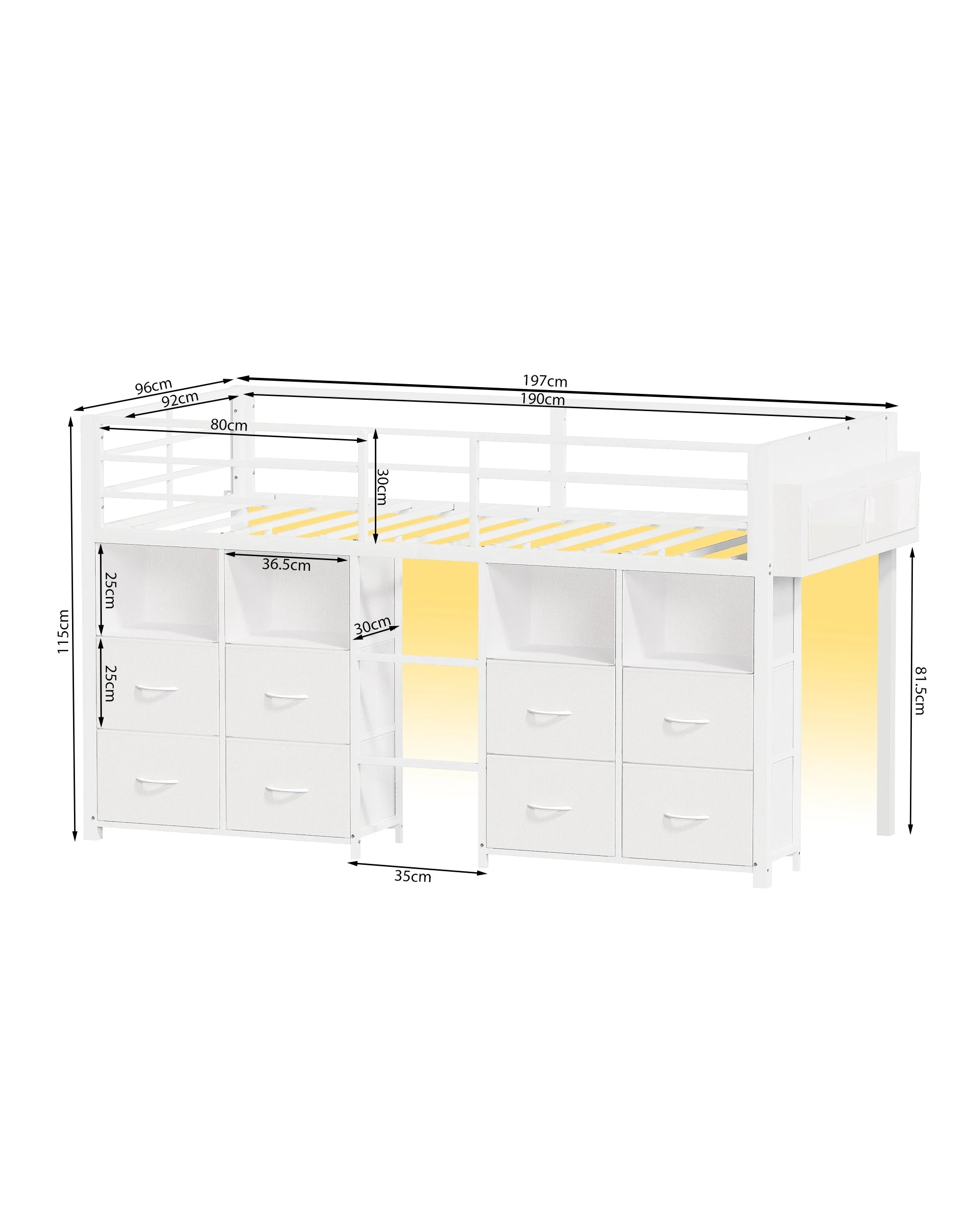 2 Ufurniture Kids Low Loft Metal Bed Frame for Small Rooms - Single Bed - White, 2 of 7