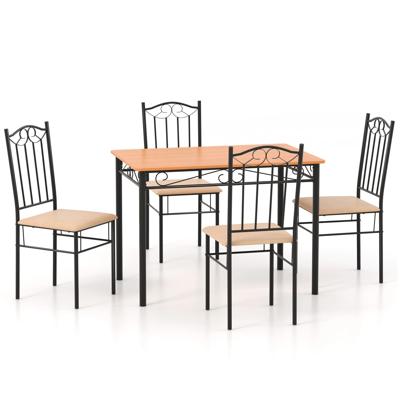 1 Costway 5PCS Dining Table Set Kitchen Table & Chairs Indoor Furniture w/4 Stool, 1 of 4