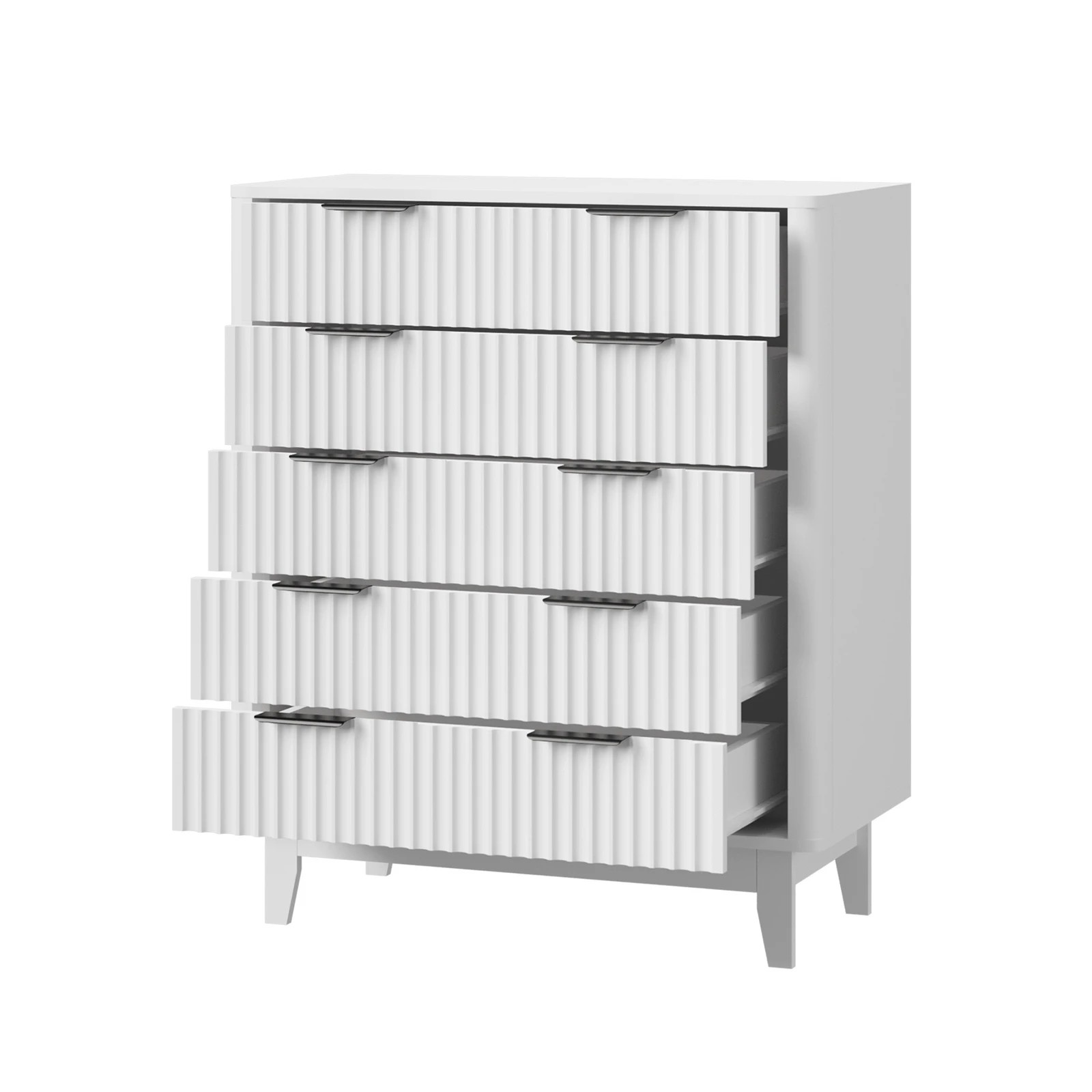 8 Oikiture 5 Chest Of Drawers Storage Cabinet Dressers Tallboy Stripe
 - White, 8 of 9