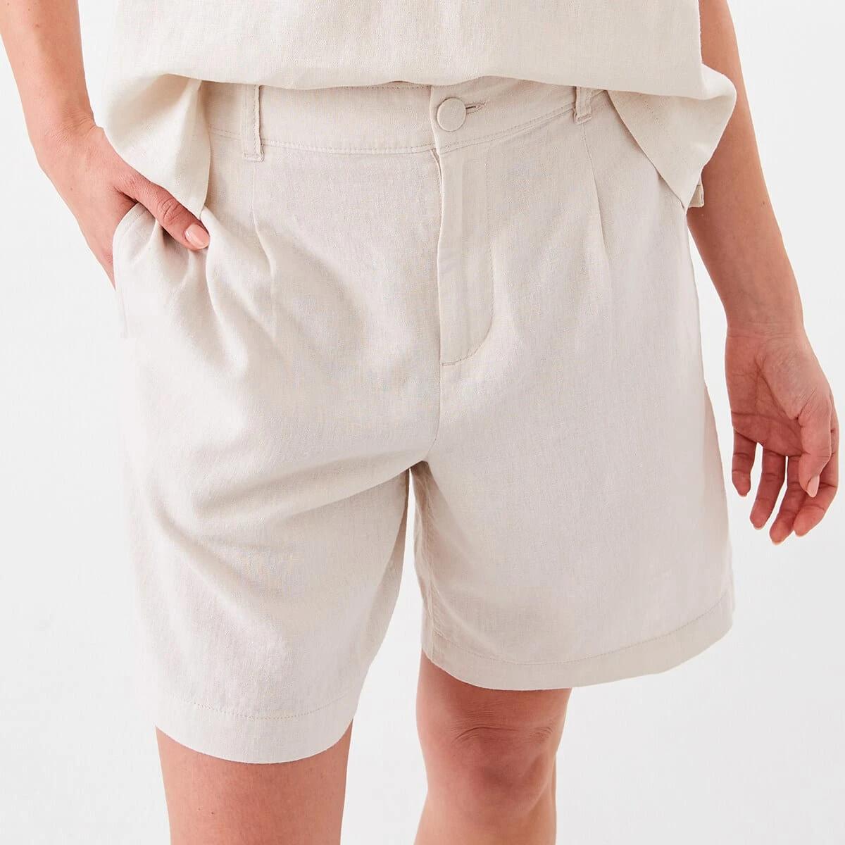1 Linen Blend Bermuda Shorts Nat Beige, 1 of 7