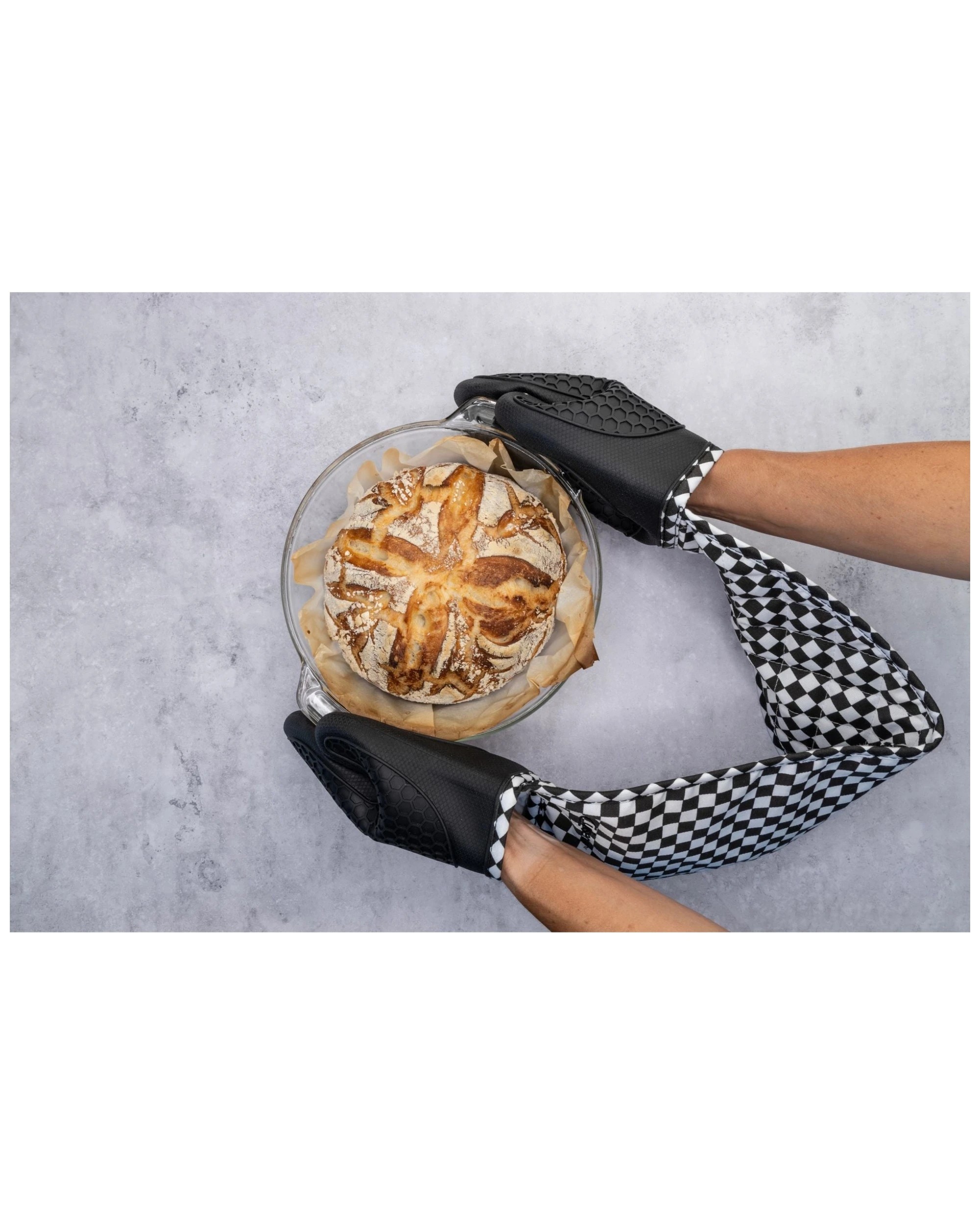 8 Cuisena Silicone Fabric Double Oven Glove — Heat-Resistant Black Check Kitchen Mitt - Black, 8 of 10