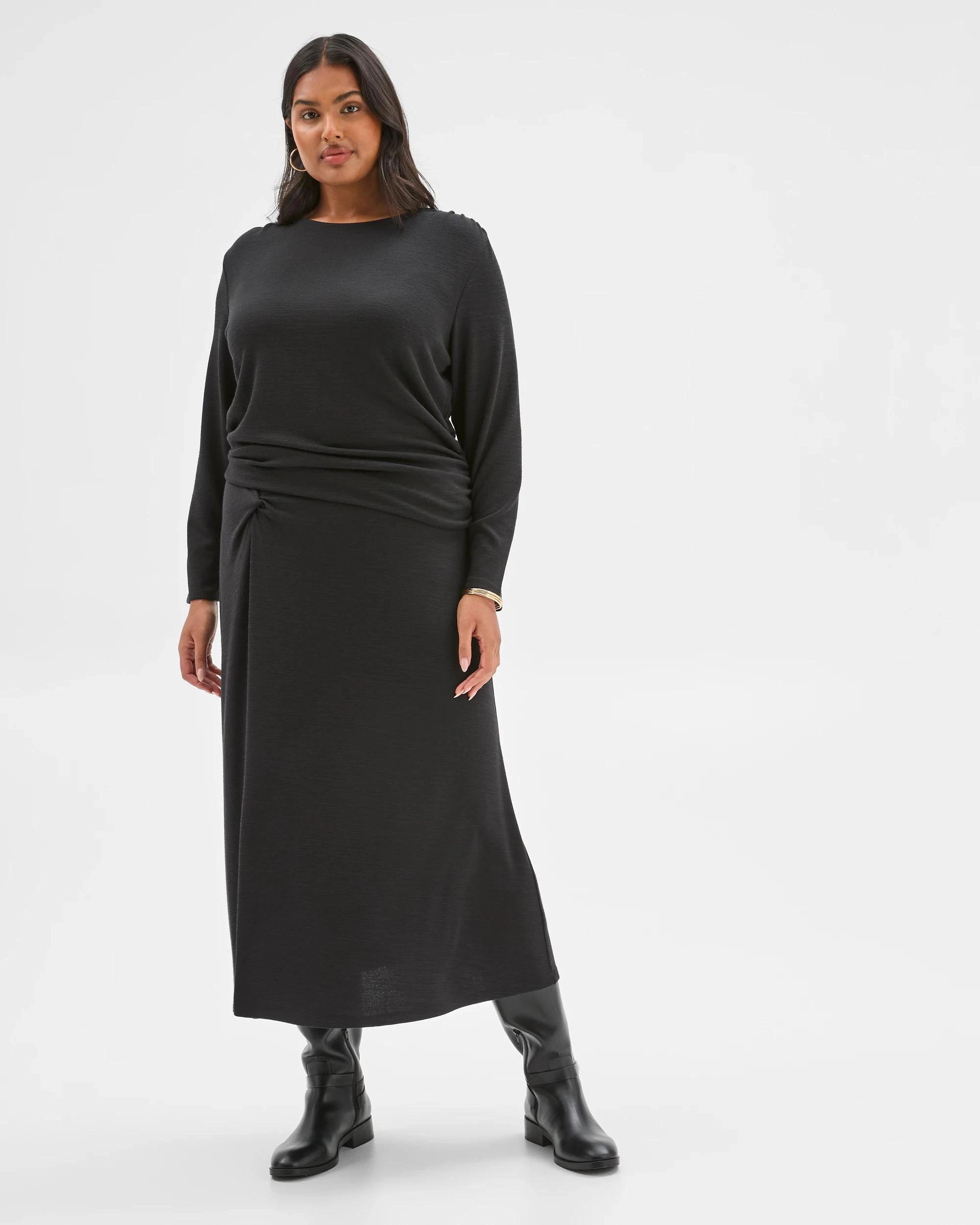 1 Target Curve Plus Size Drape Knit Midi Skirt BLACK, 1 of 6