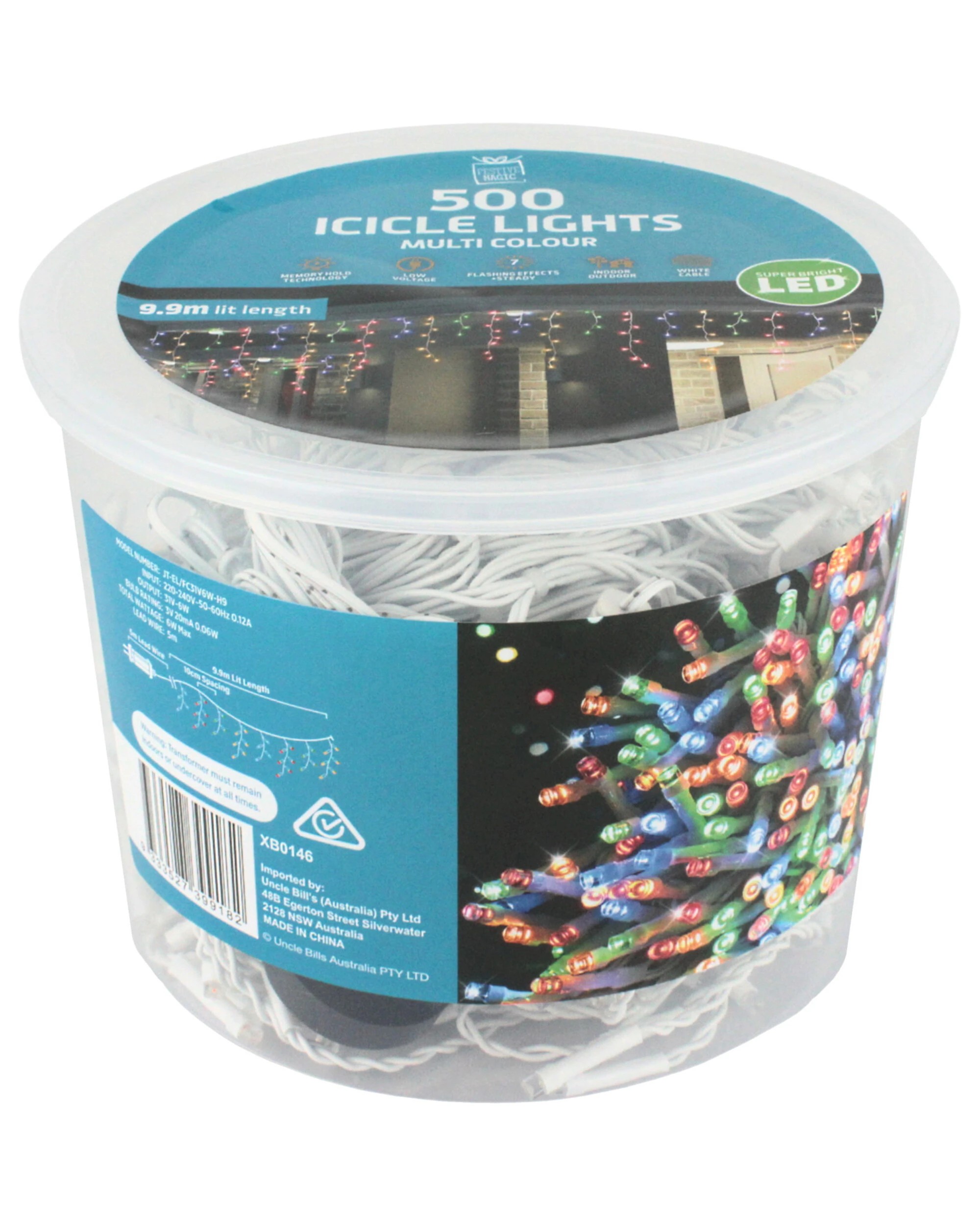 2 Uncle Bills 500 colour LED Icicle Lights 9.9m - Multi, 2 of 2