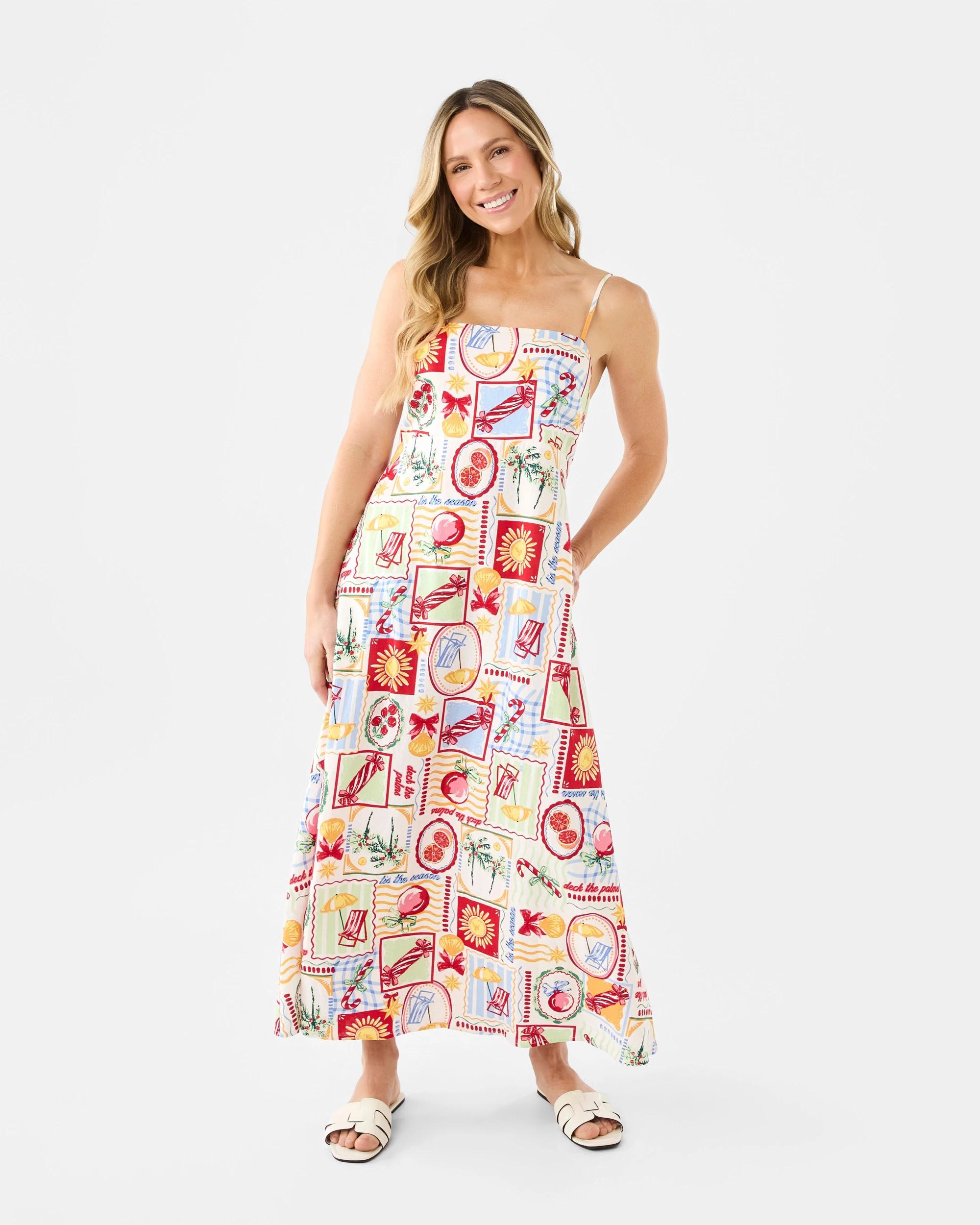Family Matching Christmas Festive Summer Print Womens Dress Trop Cloud Size 8