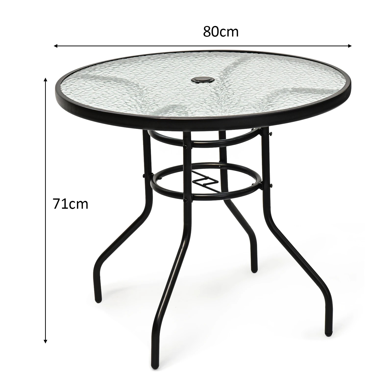 2 Costway Outdoor Table Coffee Tea Table Glass Tabletop w/Umbrella Hole, 2 of 4