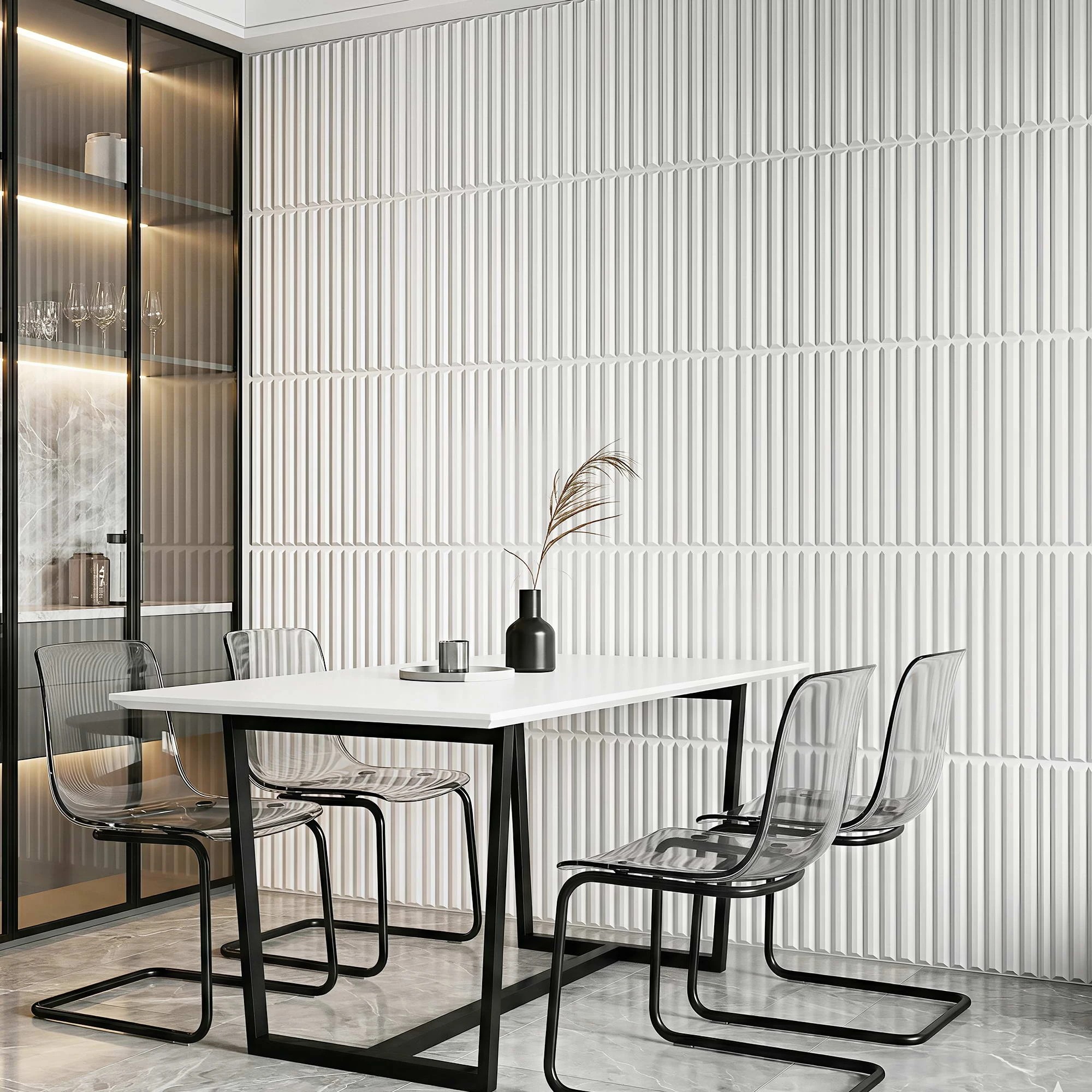 4 Artiss 3D Wall Panels Vertical 15PCS PVC Decorative Panels 50x50cm Feature Wall - White, 4 of 8