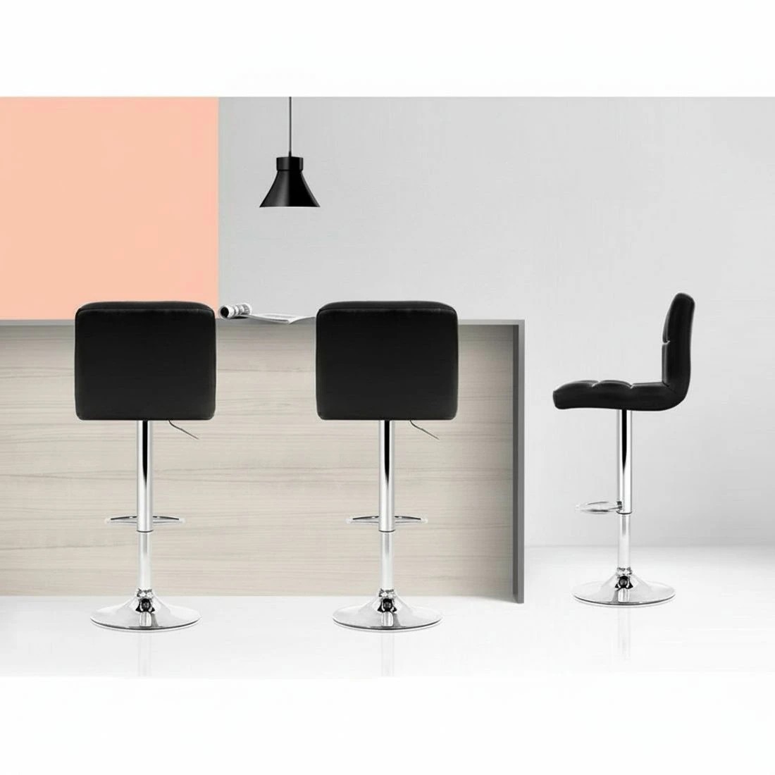 6 Artiss 2x Bar Stools Leather Gas Lift - Black, 6 of 9