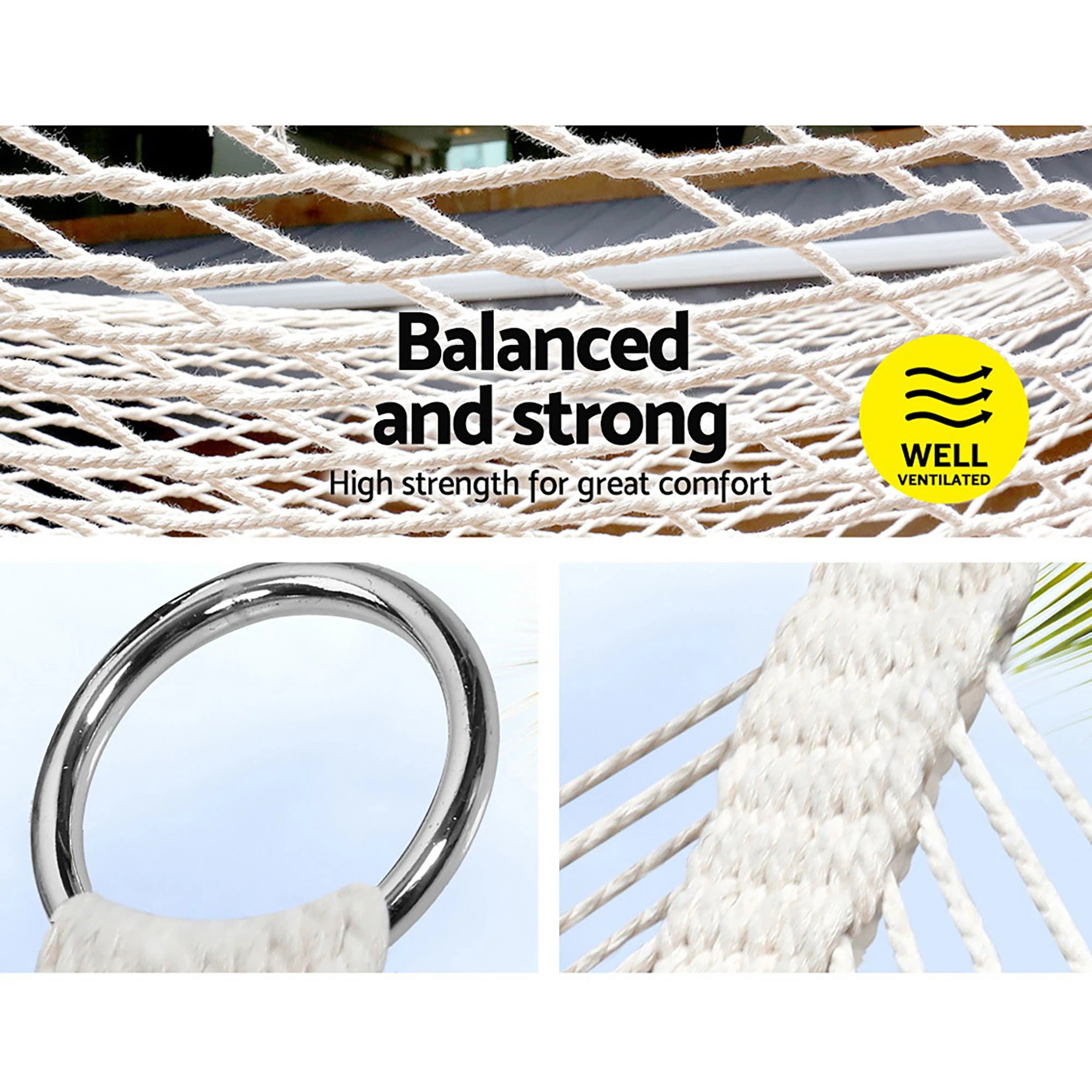 5 Gardeon Hammock Bed Outdoor Chair Camping Hanging Hammocks Mesh 2 - Beige, 5 of 6