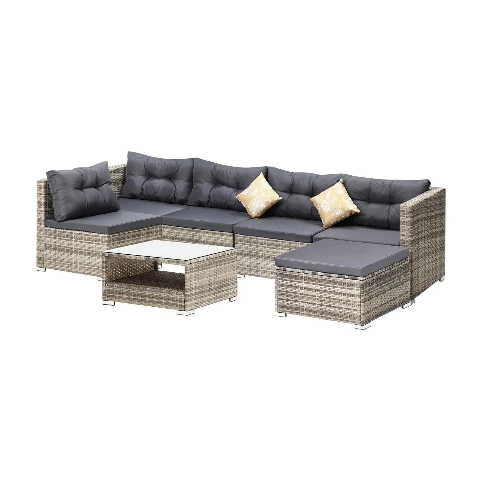 5 Livsip Outdoor Sofa Set 5 Seater Corner Modular Lounge Setting Patio Furniture
 - Grey, 5 of 9