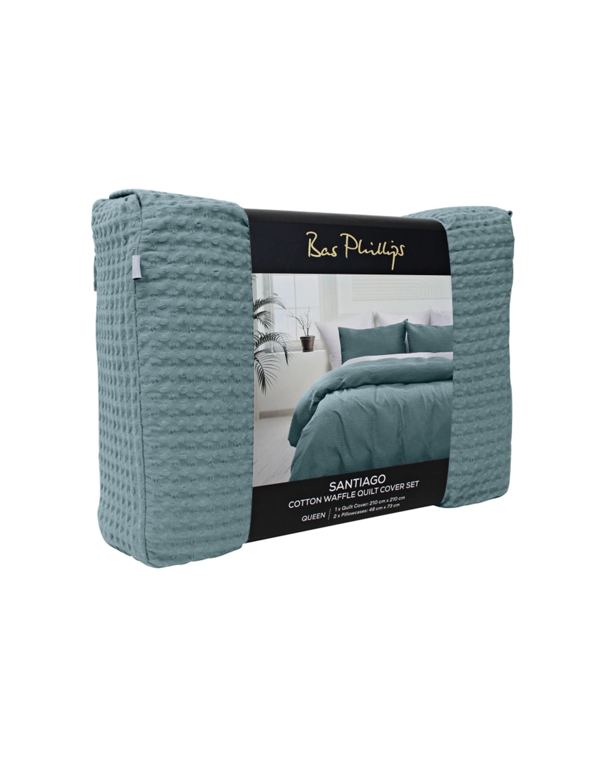 3 Bas Phillips 3pc Bas Phillips Santiago Cotton Waffle Quilt Cover Set Dusty - Queen Bed - Blue, 3 of 6