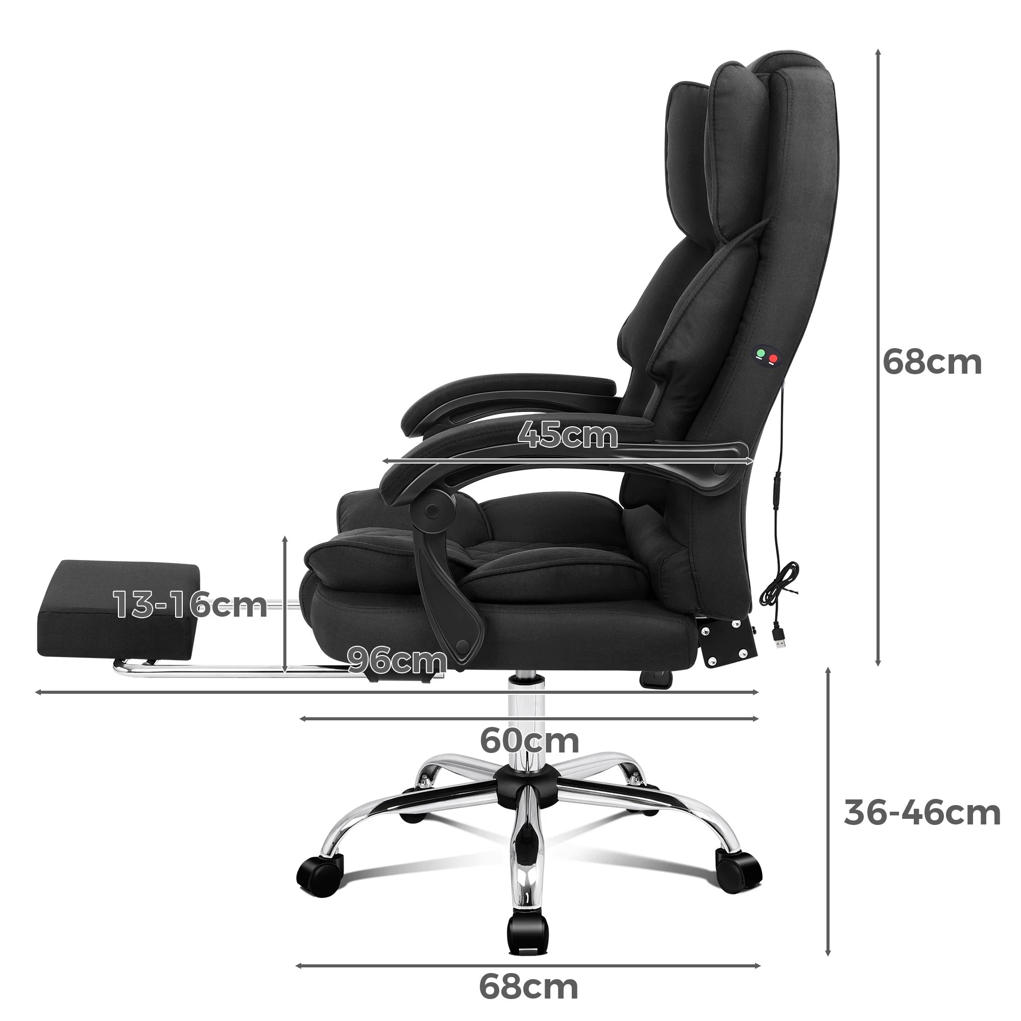 4 Alfordson Massage Office Chair Executive Recliner Gaming Computer Seat Fabric - Black, 4 of 10