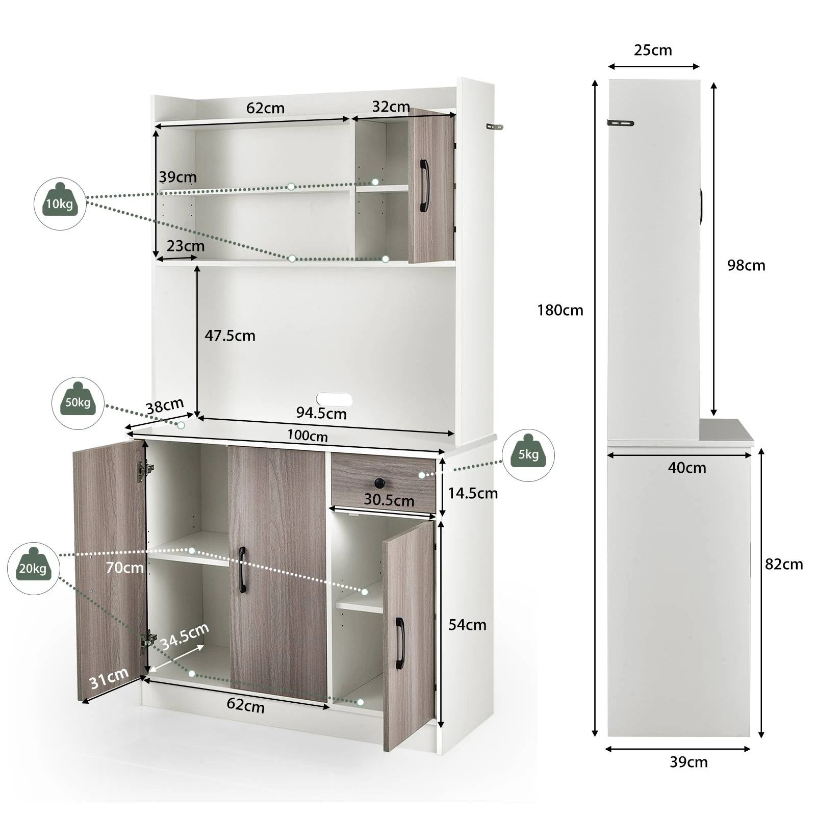 2 Costway 3 Door Multipurpose Cupboard Pantry Linen Storage Kitchen Bathroom Laundry White - White, 2 of 3